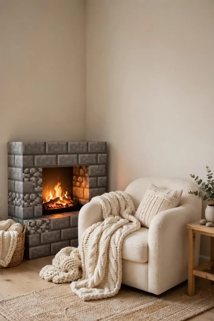 Cozy minecraft bedroom ideas Fireplace Corner