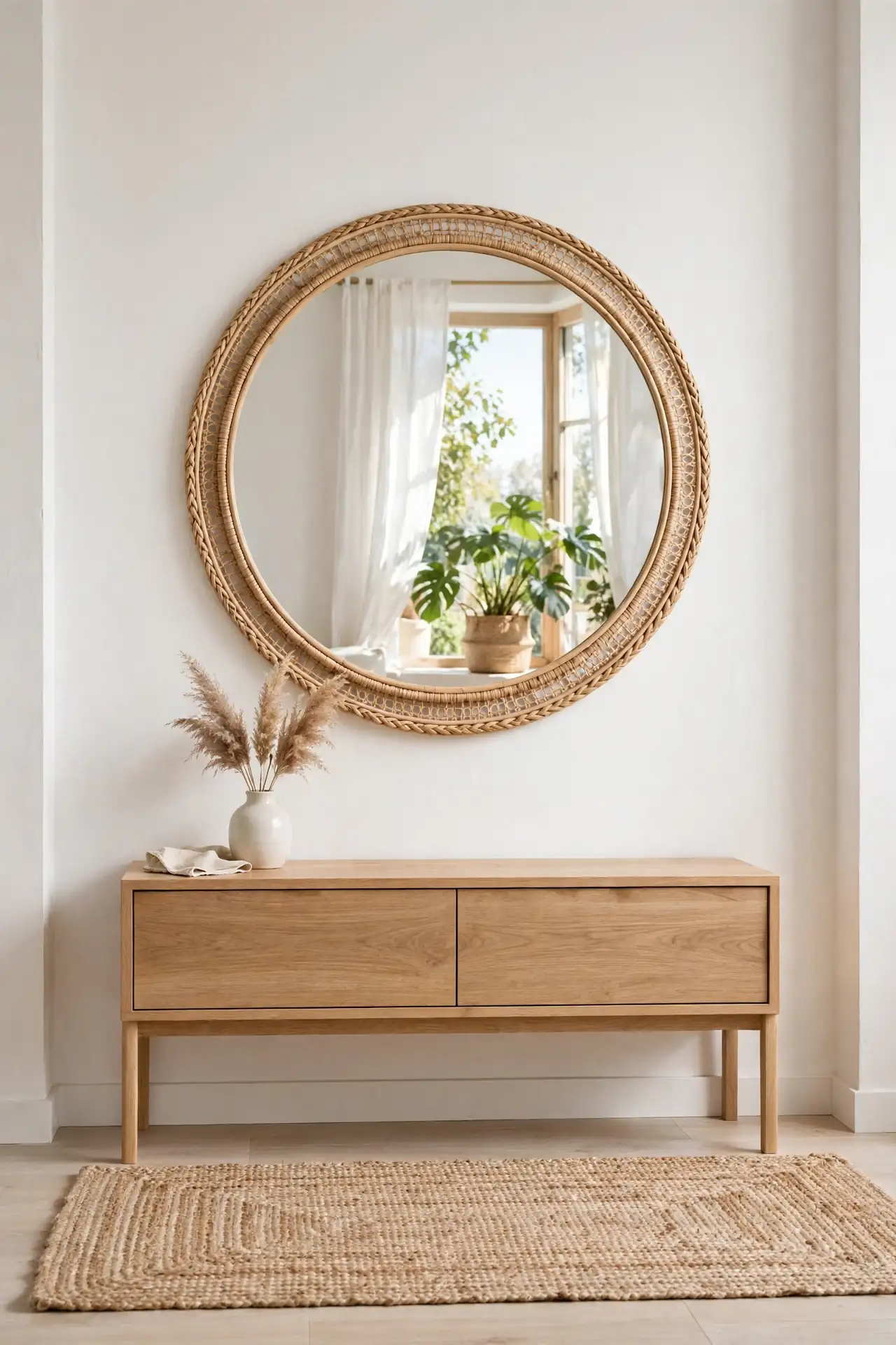 Round Rattan Mirror