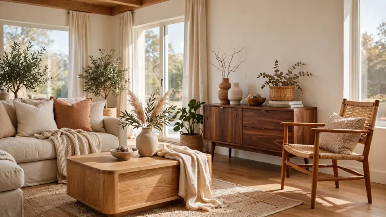 mix wood tones living room