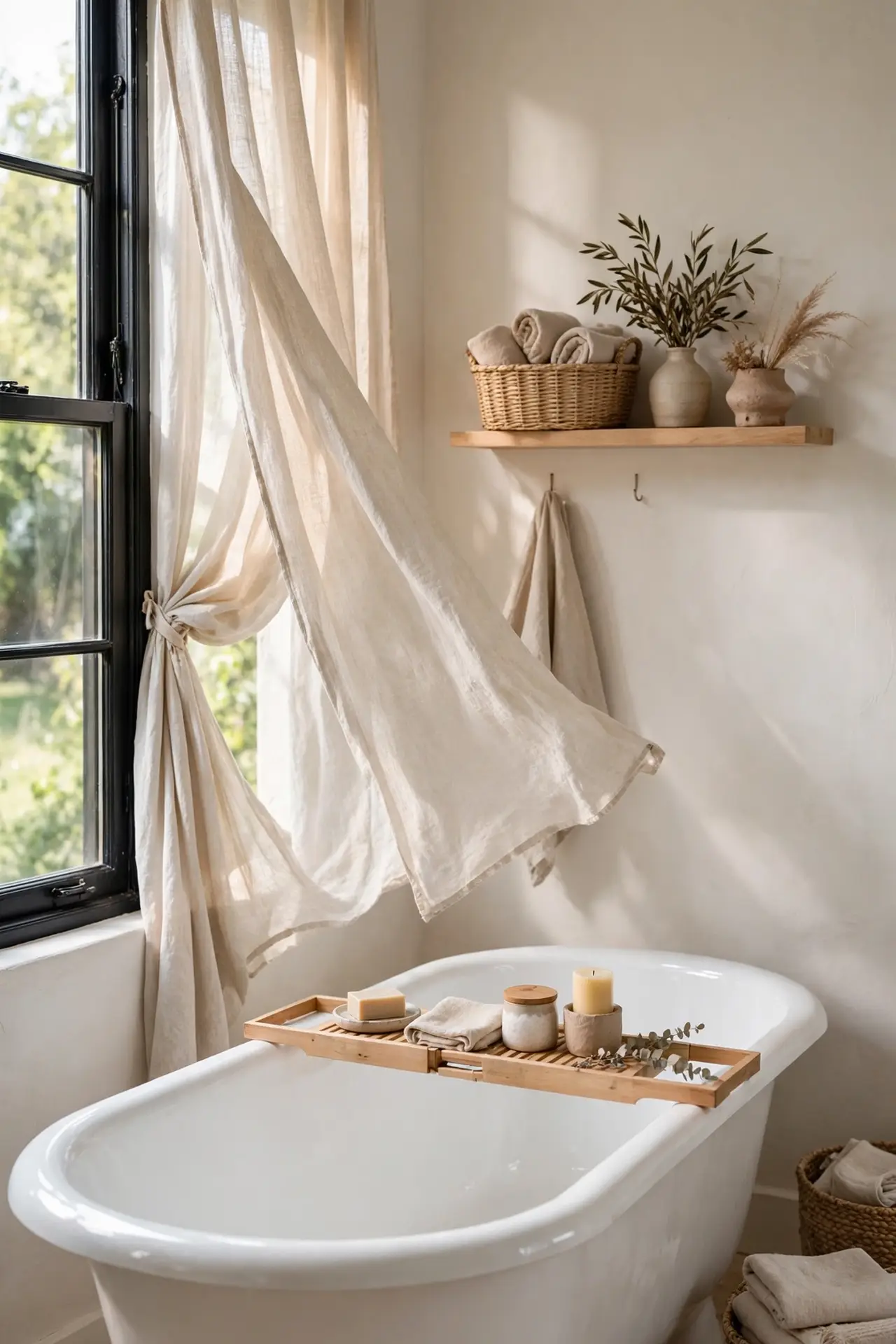 Linen Curtain Softness for modern farmhouse bathroom decorating ideas