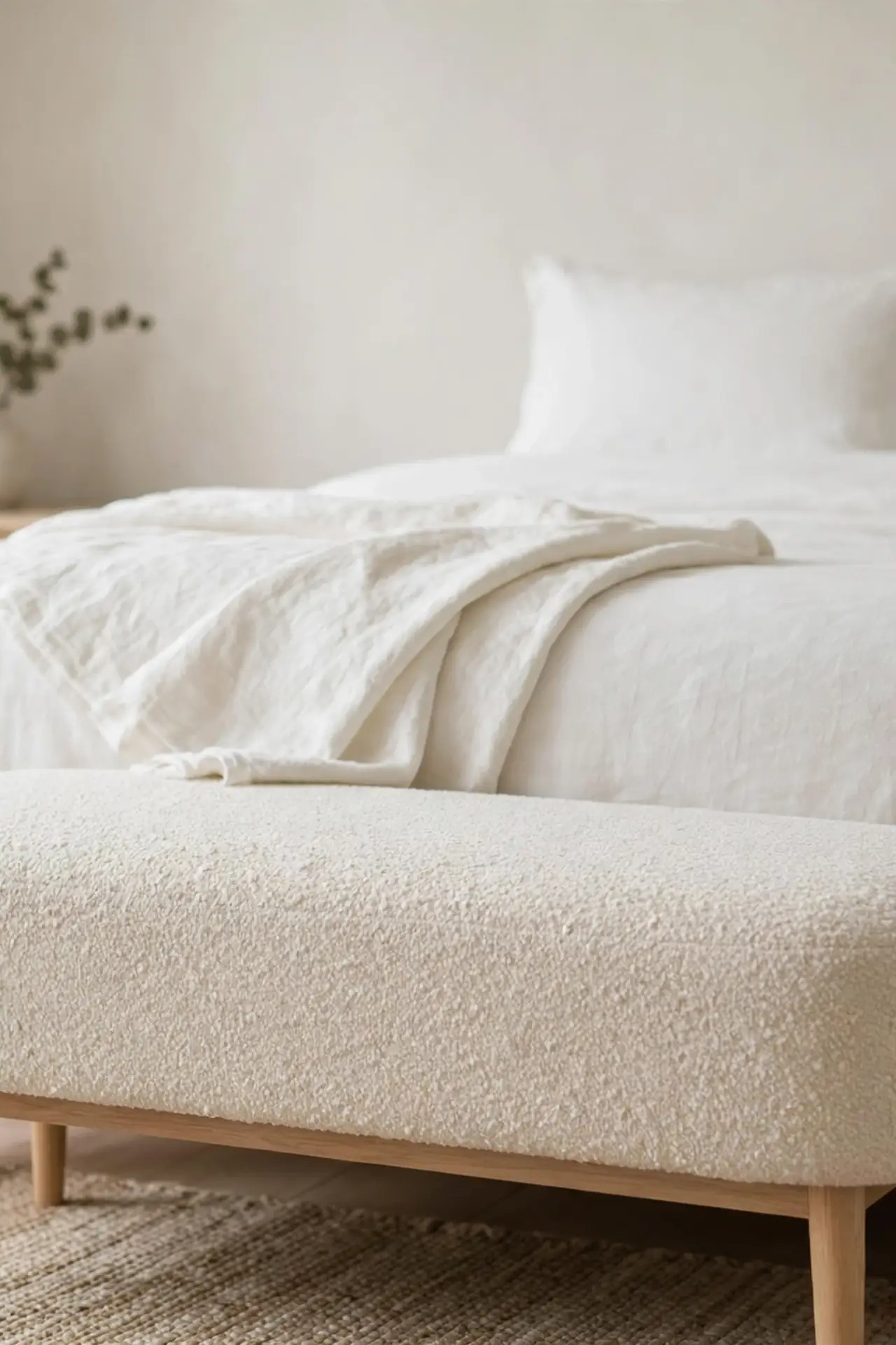 Cream Boucle Bench