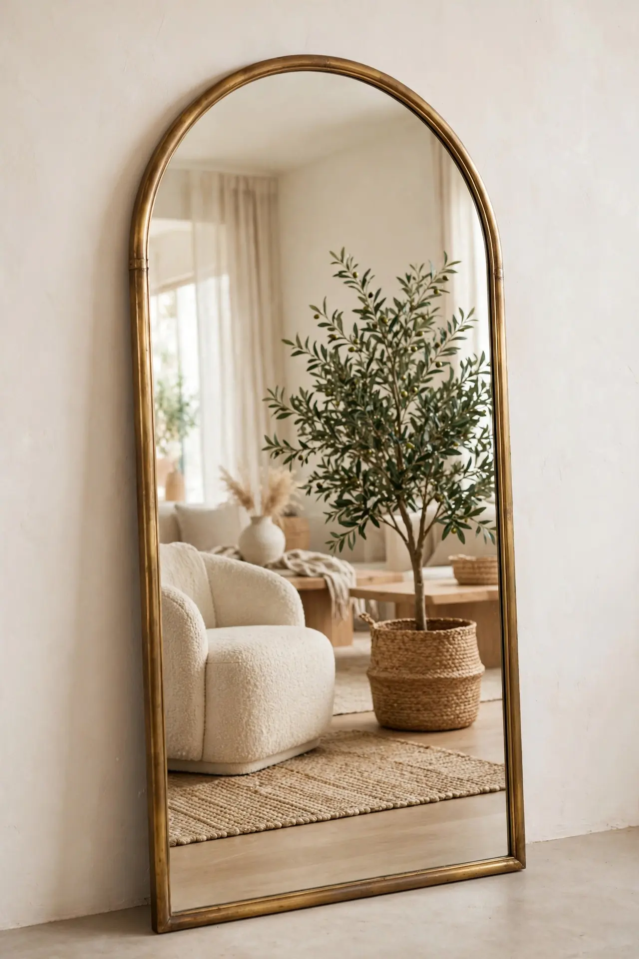 Arched Floor Mirror for modern organic living room decor ideas