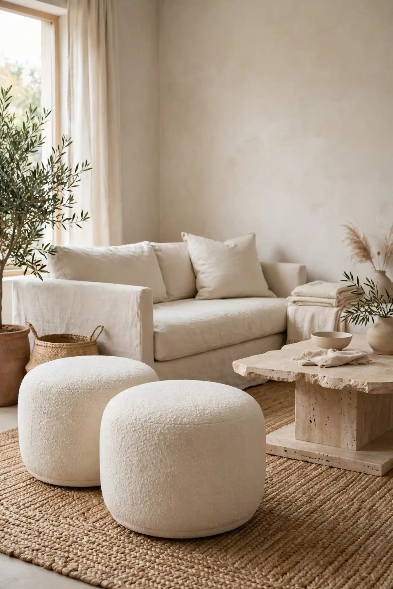 Boucle Ottoman Pair