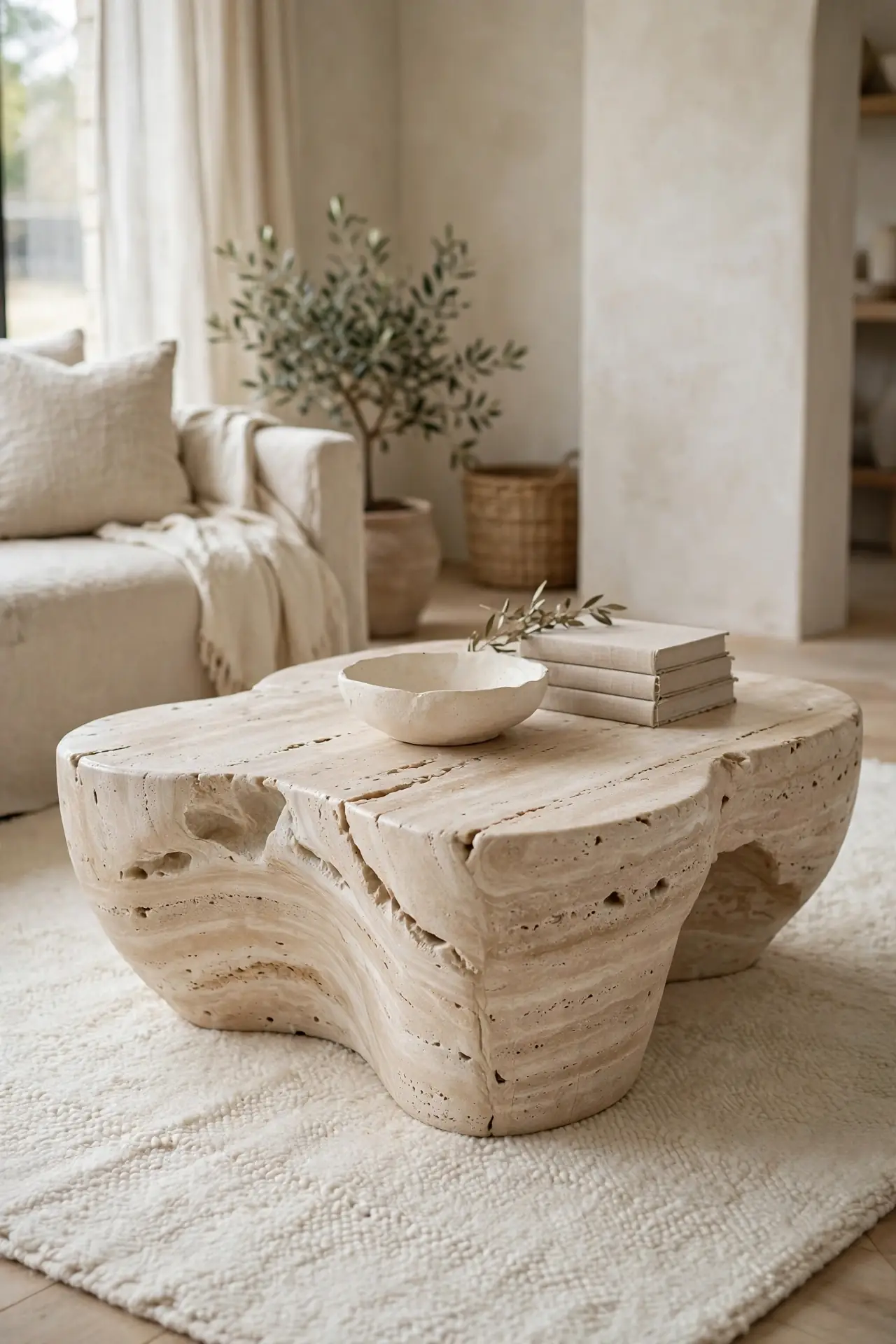 Travertine Coffee Table for modern organic living room decor ideas