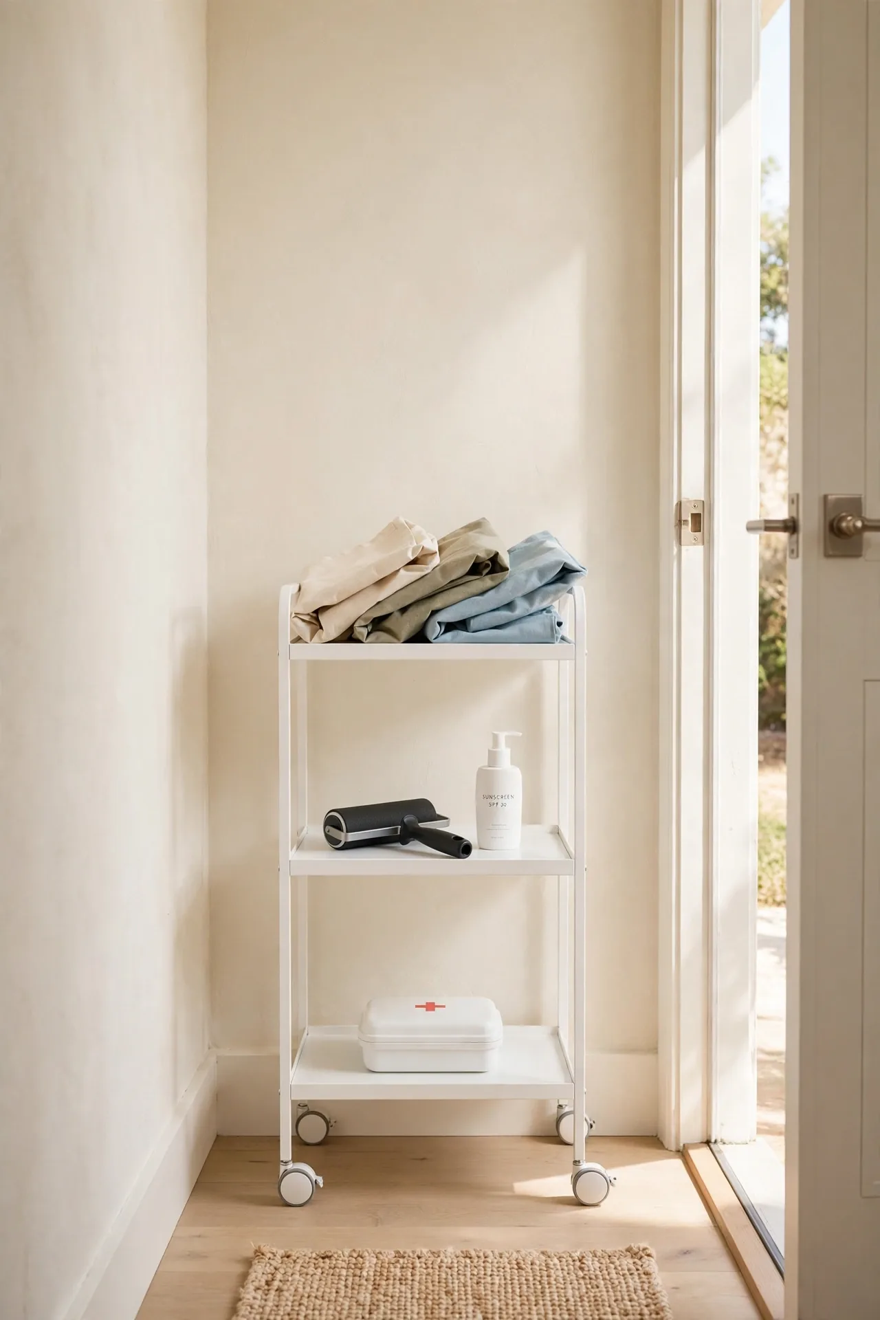 Slim Rolling Cart for mudroom organization ideas for small entryways