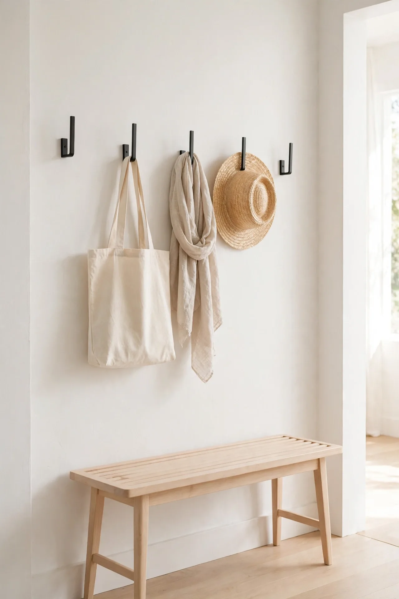 Slim Wall Hooks for mudroom organization ideas for small entryways