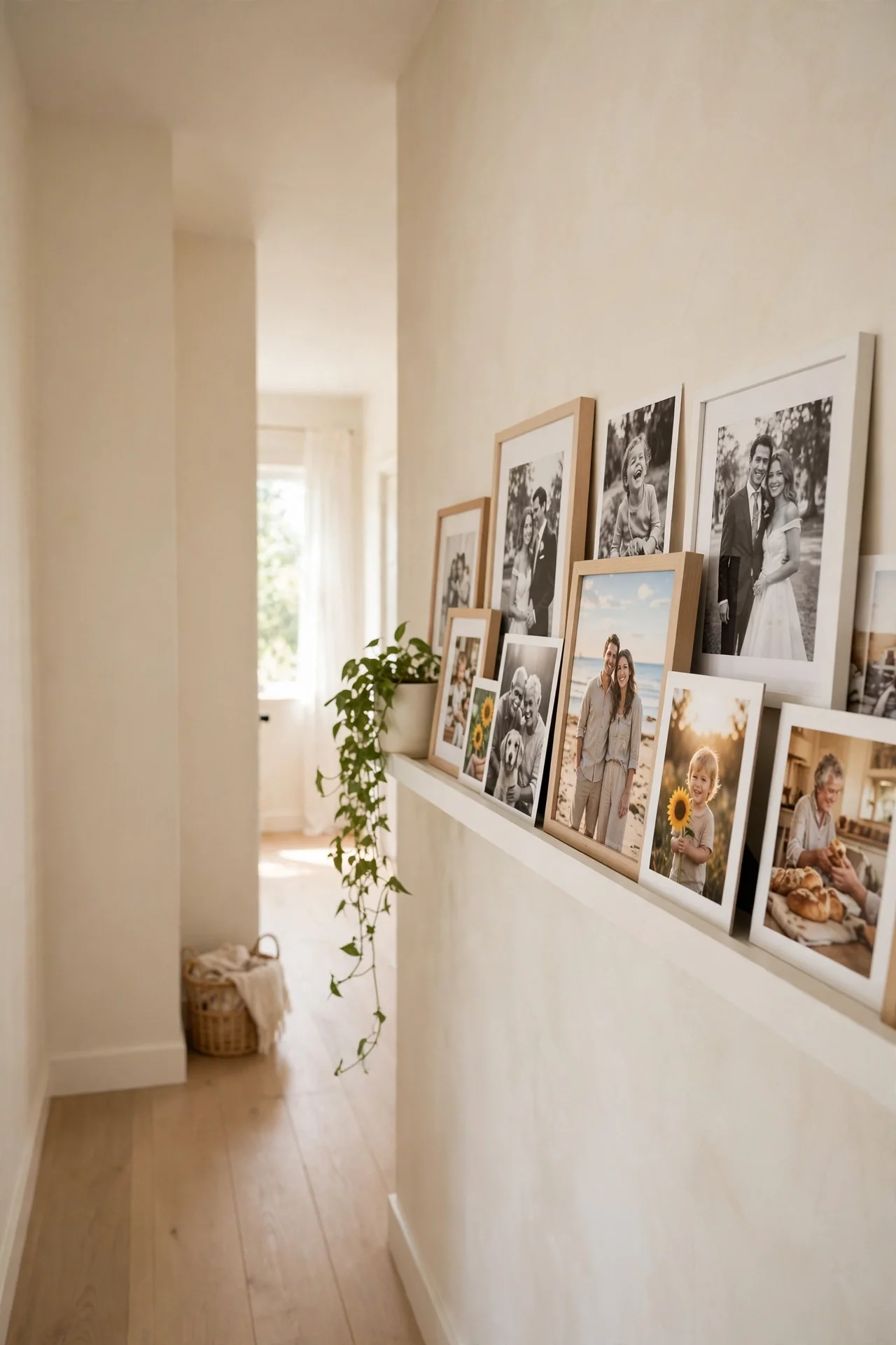 Family Photo Rail for narrow hallway decorating ideas