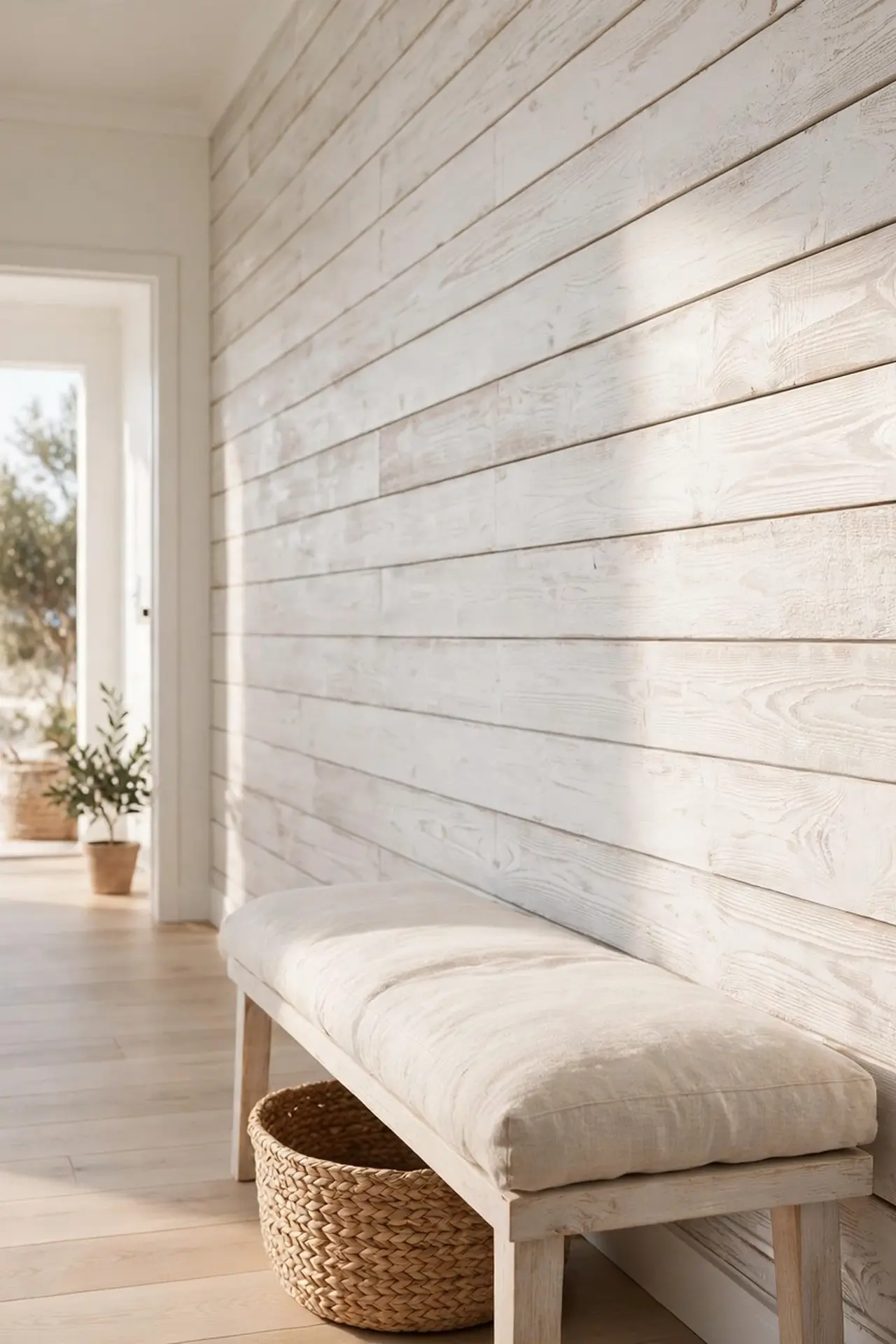 Whitewashed Wood Planks for narrow hallway wall decor ideas