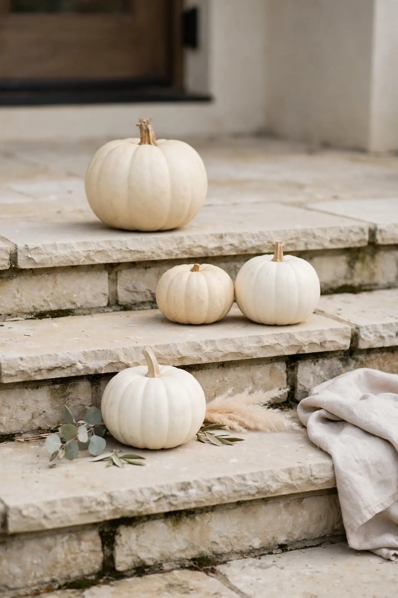 Cream Pumpkins for neutral fall front porch decorating ideas