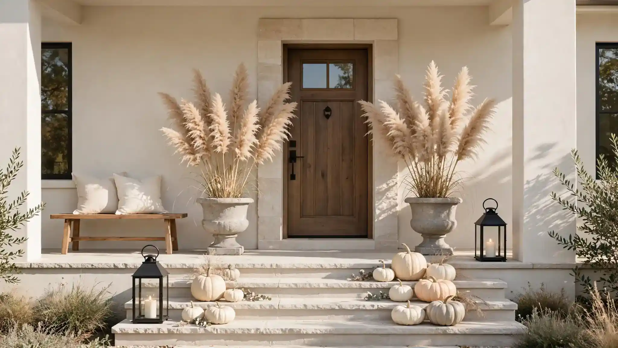 neutral fall front porch decorating ideas