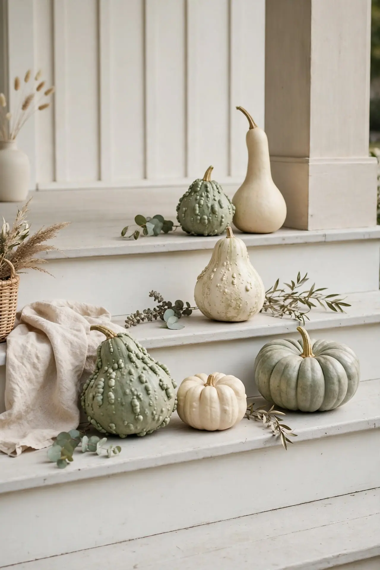Heirloom Gourds for neutral fall front porch decorating ideas