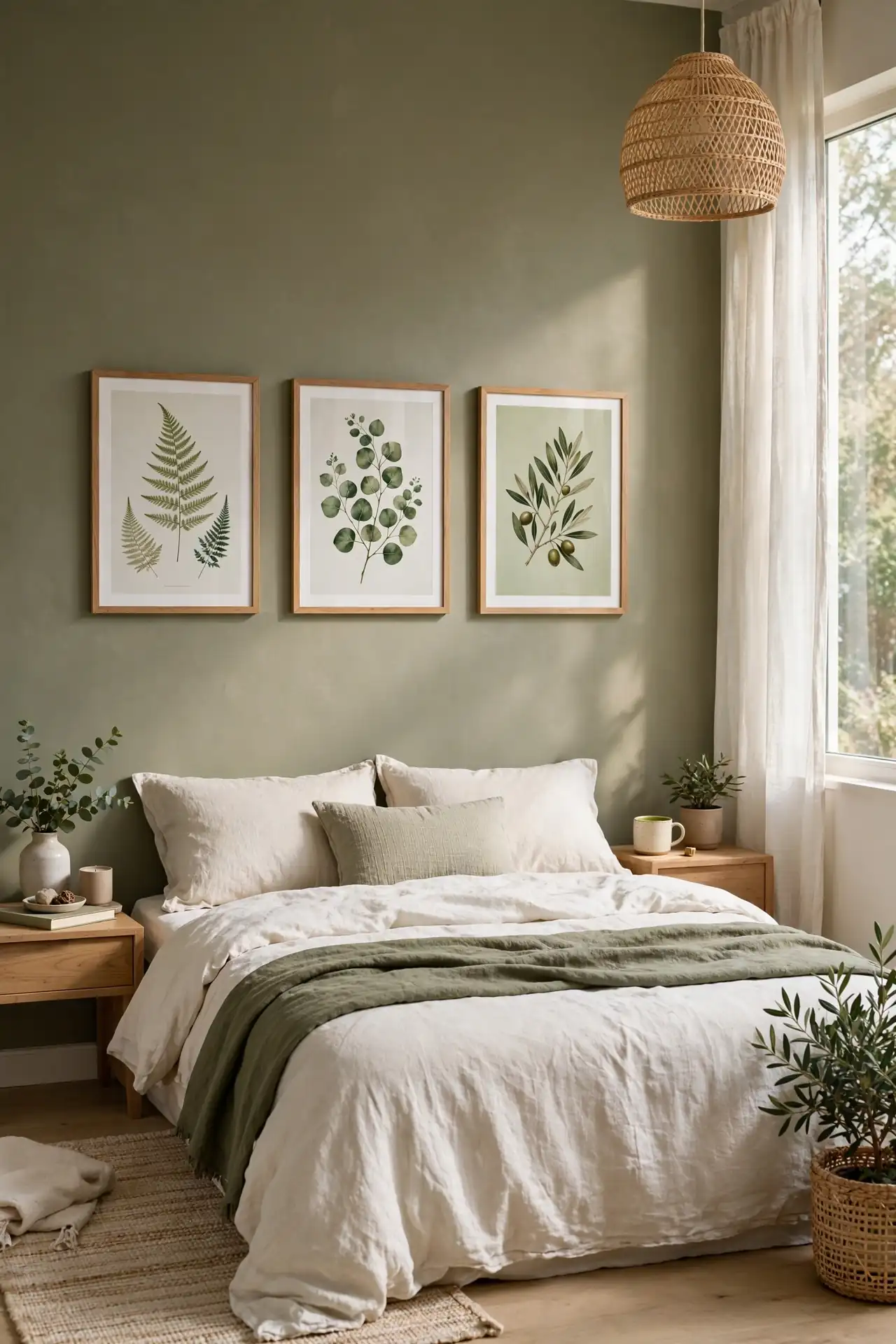 Botanical Wall Art - Olive Green Bedroom Decor Ideas