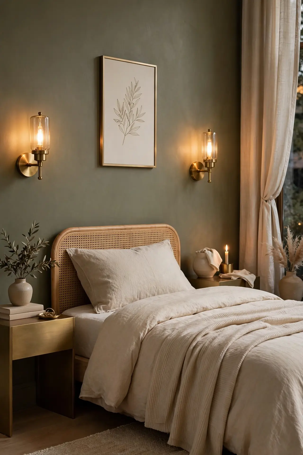 Brass Light Fixtures - Olive Green Bedroom Decor Ideas