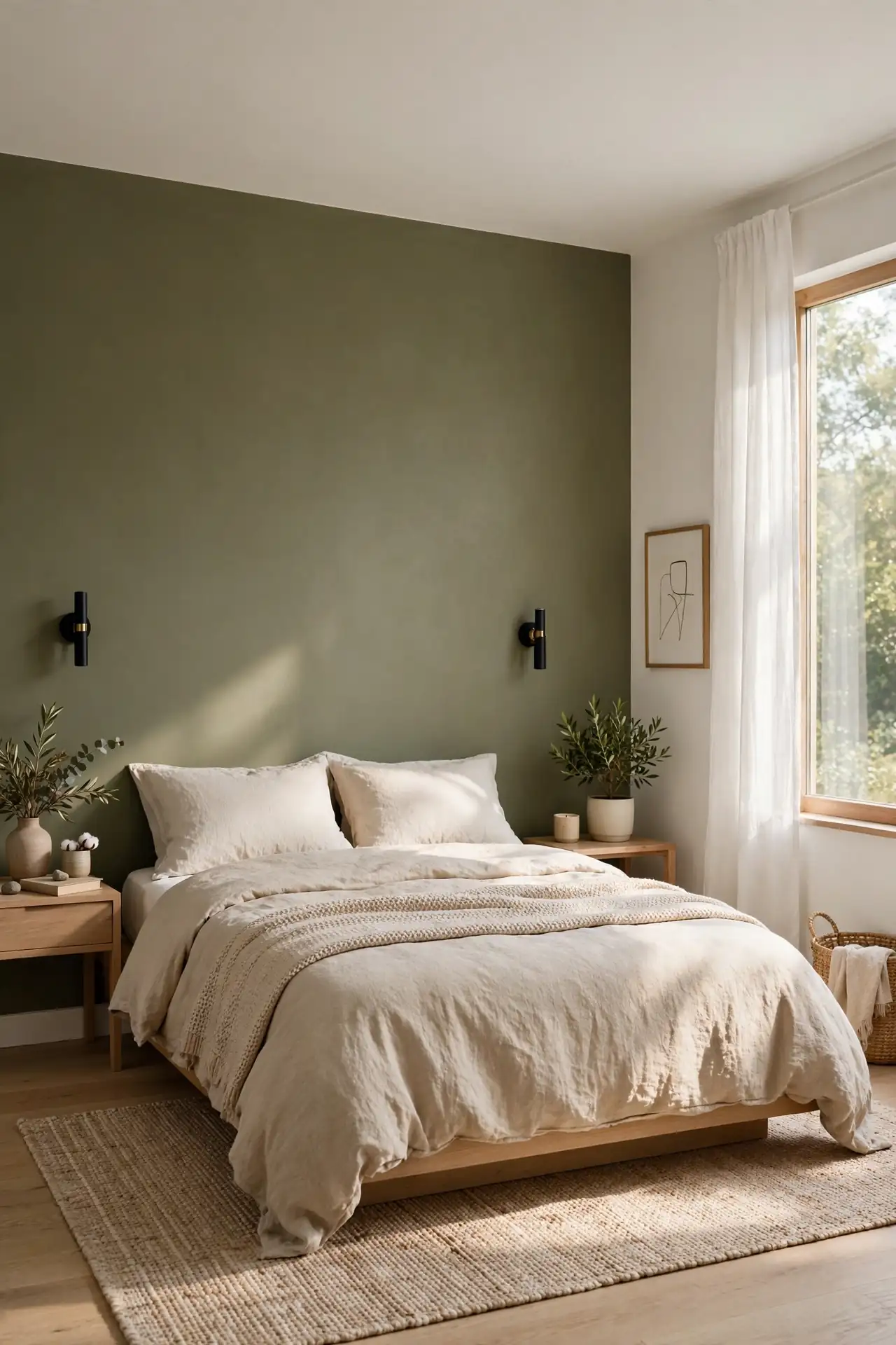Olive Green Accent Wall for olive green bedroom decor ideas