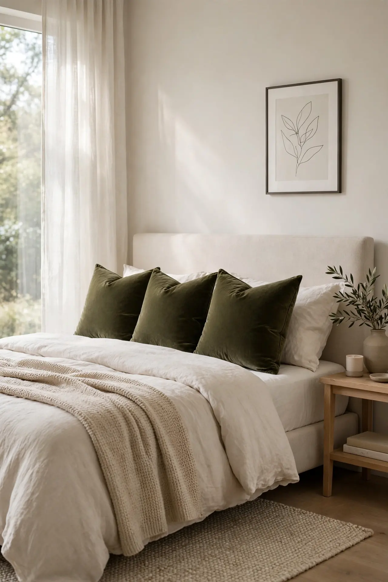 Velvet Throw Pillows with olive green bedroom decor ideas