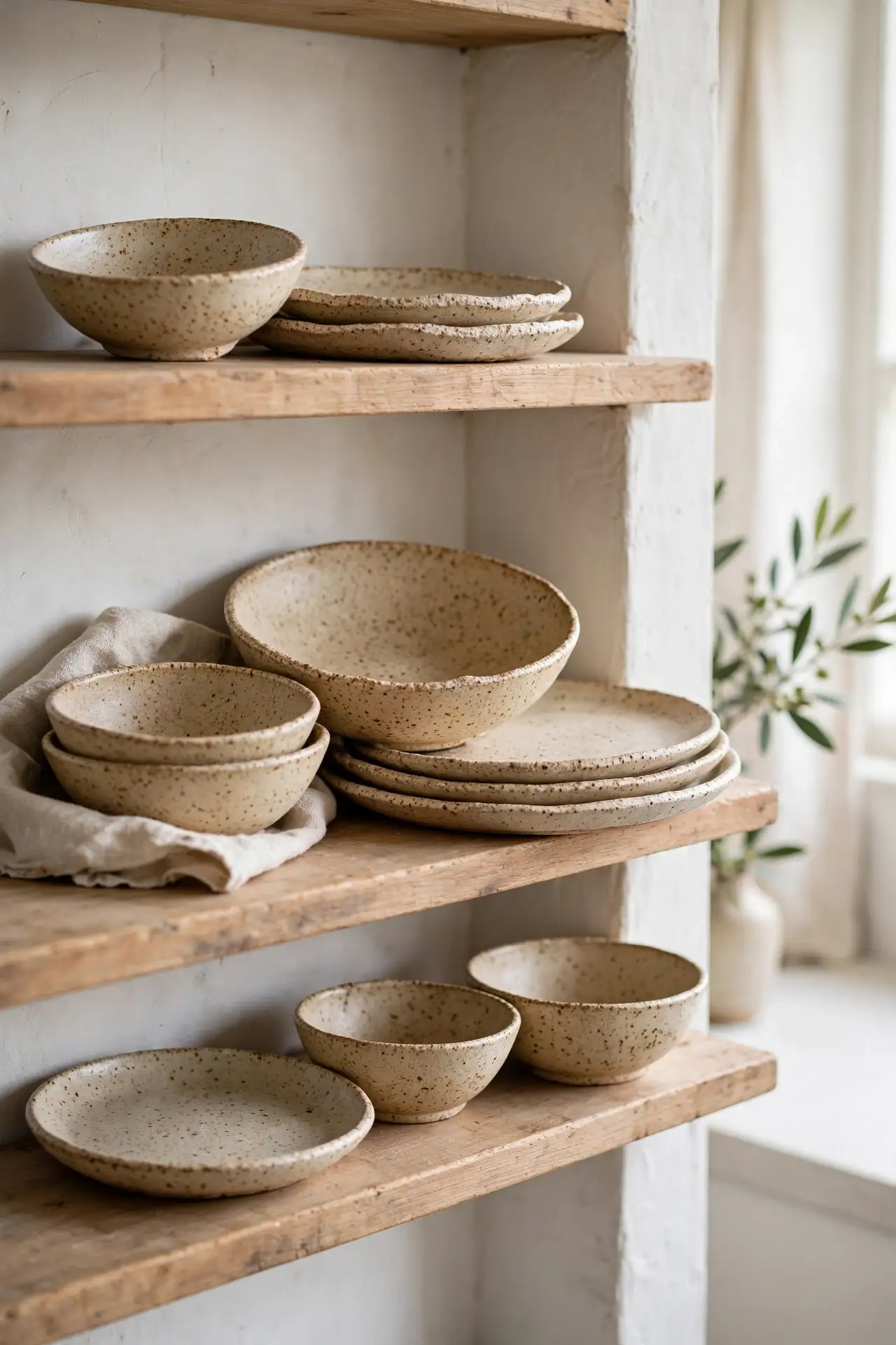 Stoneware Set for open kitchen shelving styling ideas