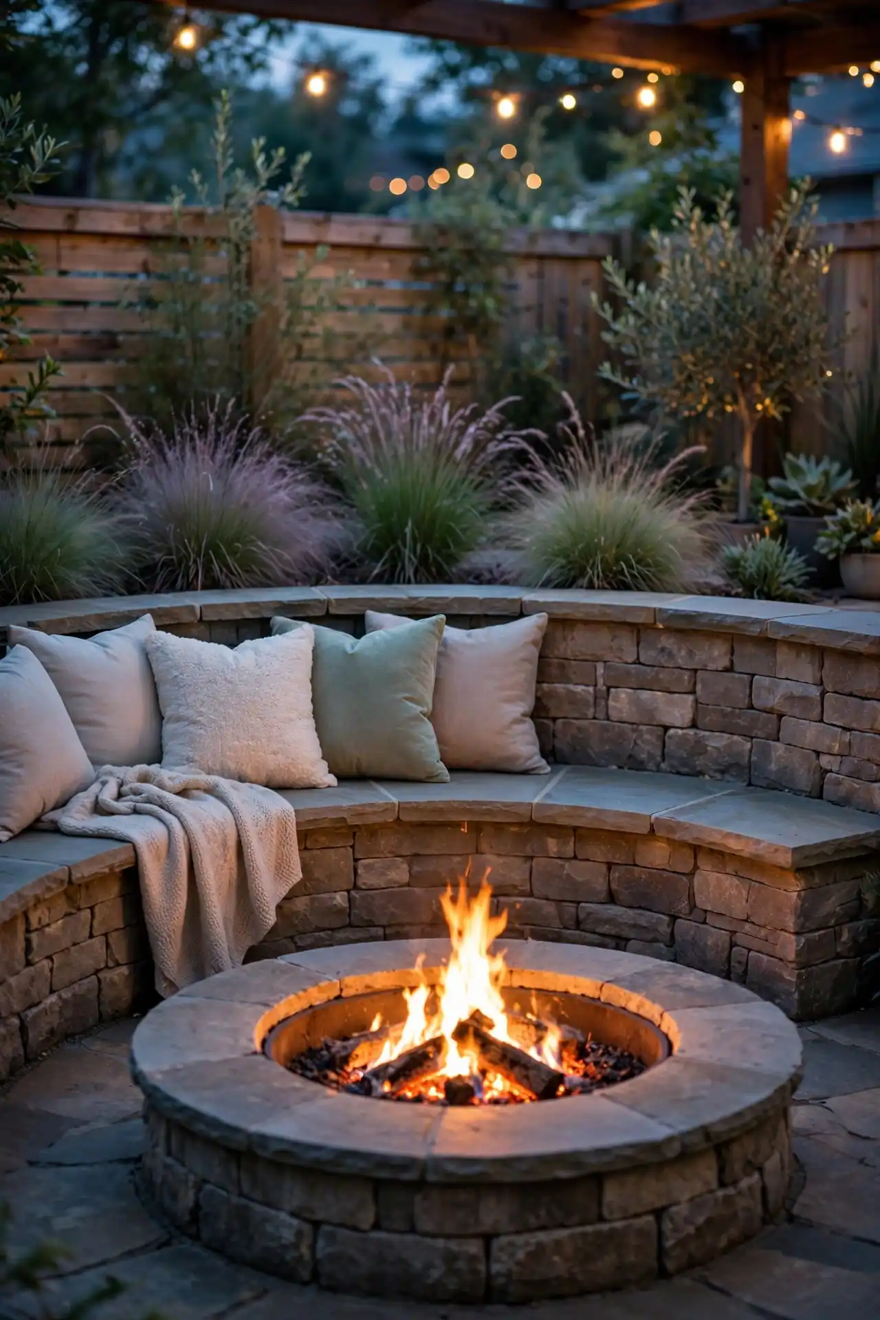 Built-In Stone Bench Wall