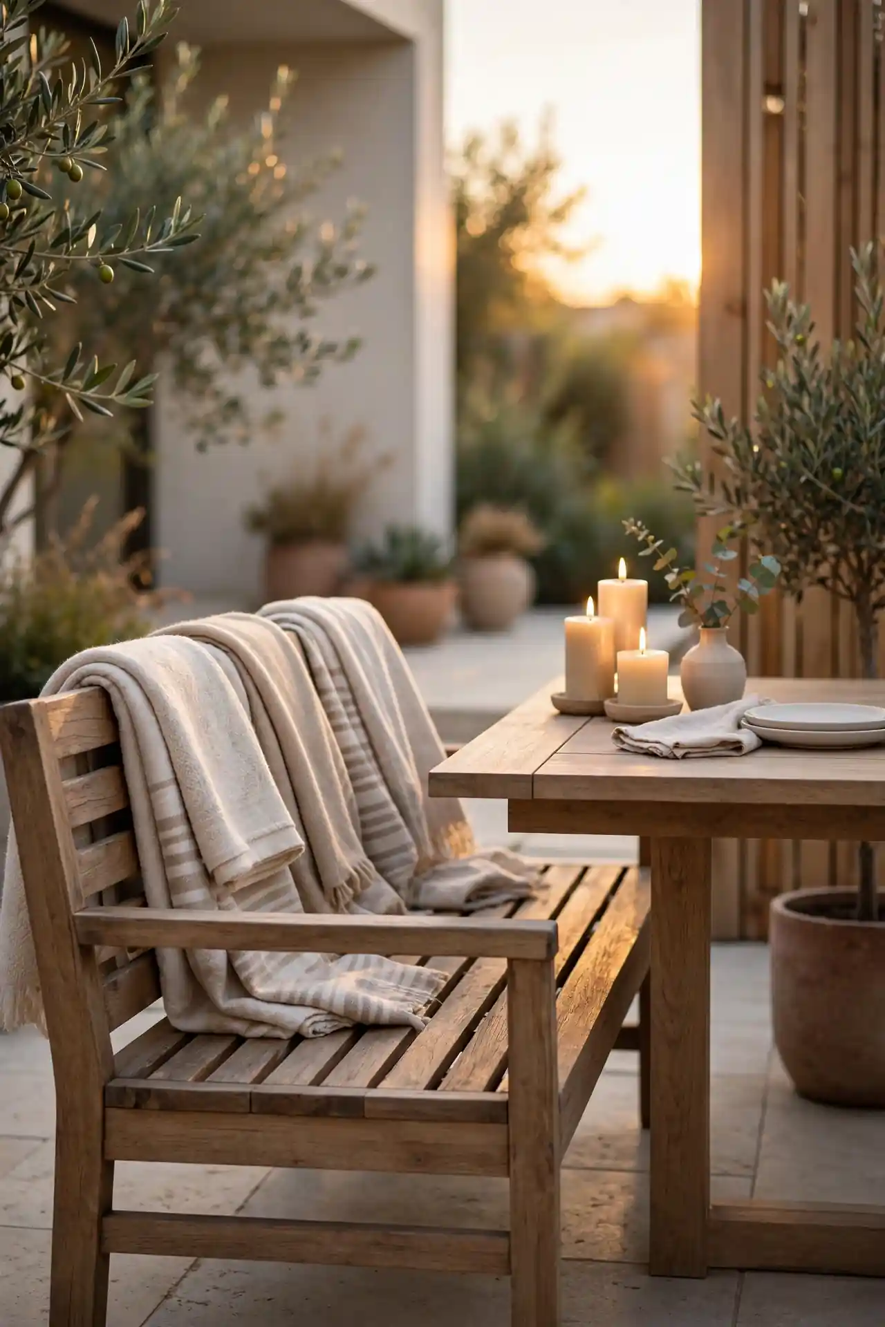 Blanket Draped Bench