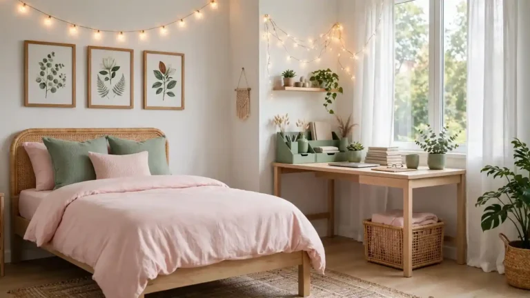 pink and green dorm room ideas