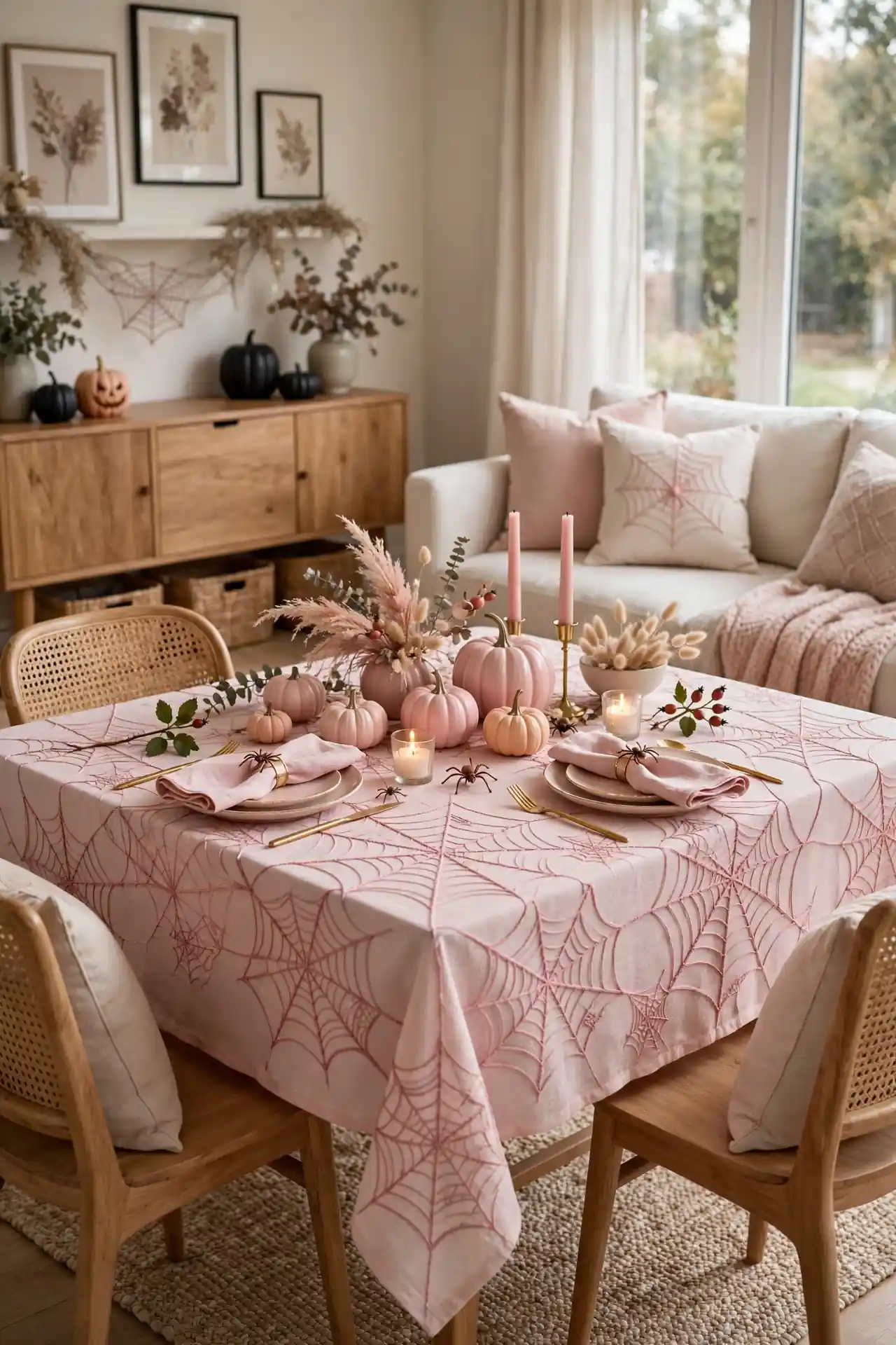 Blush Spiderweb Tablecloth