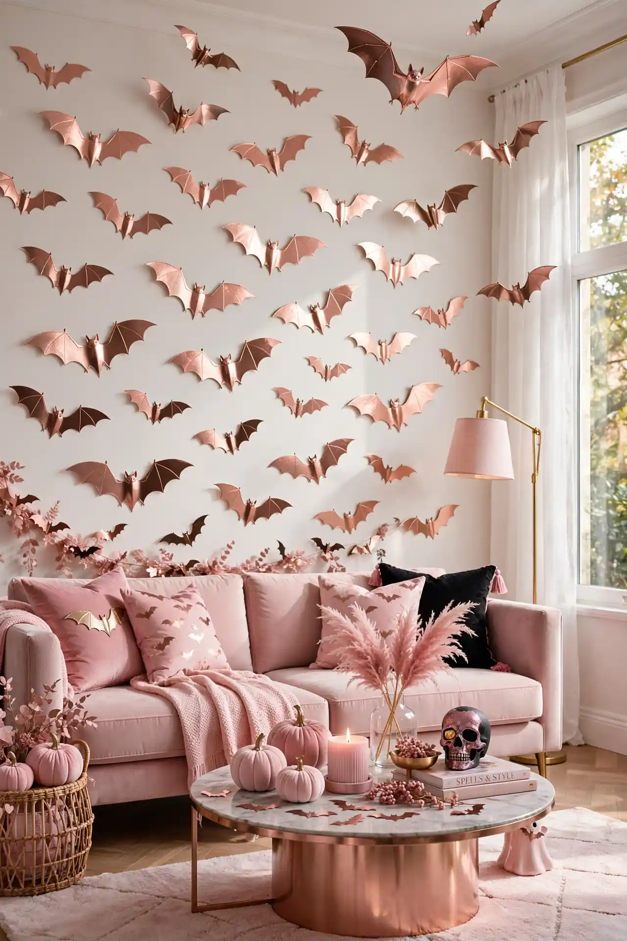 Rose Gold Bats with pink halloween decor ideas for living room