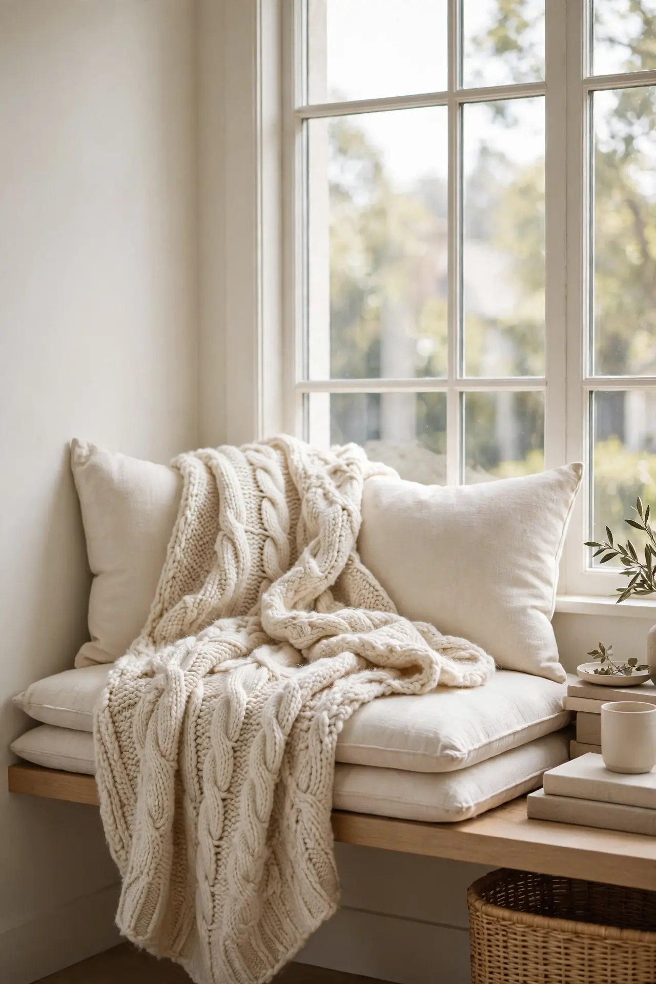 Cream Knit Throw