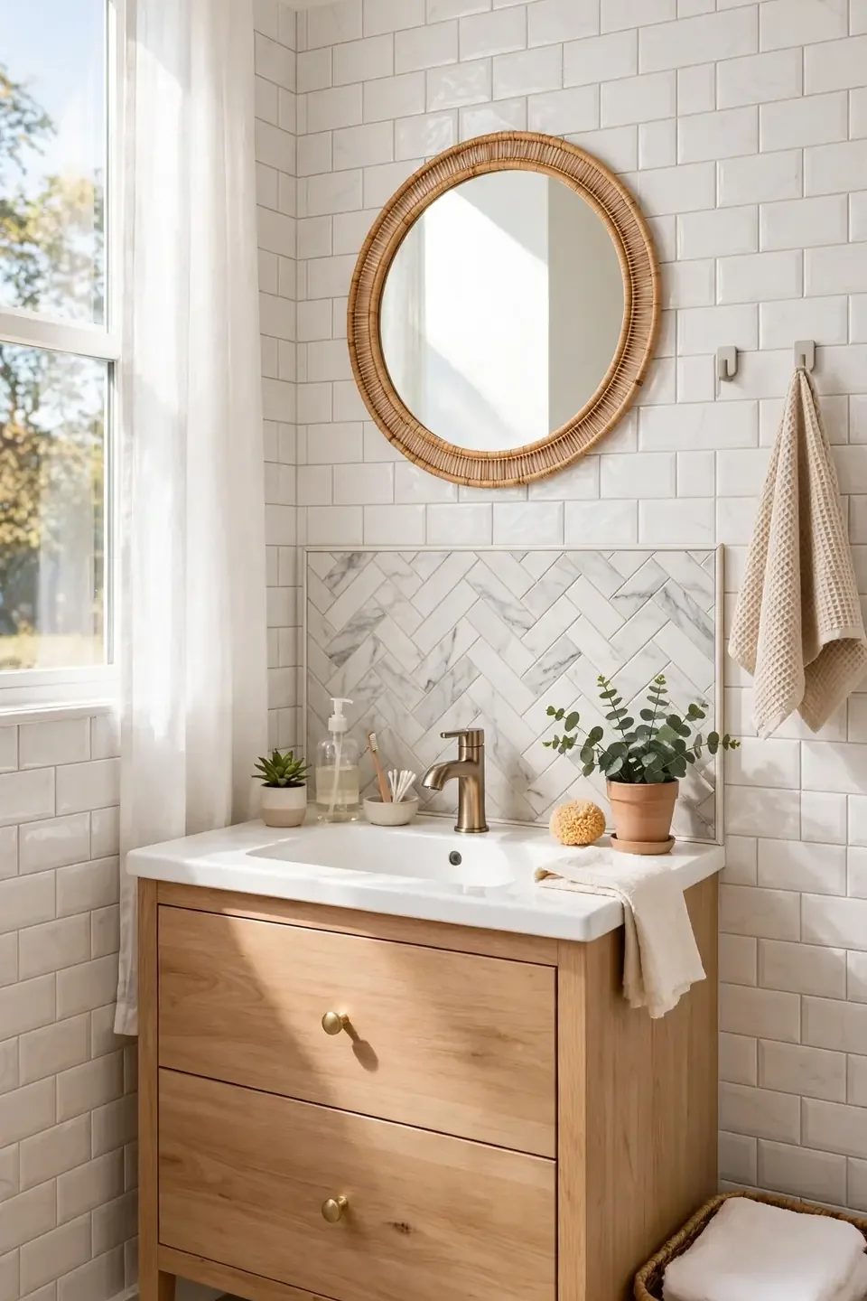 Peel-and-Stick Tiles for renter friendly bathroom makeover ideas