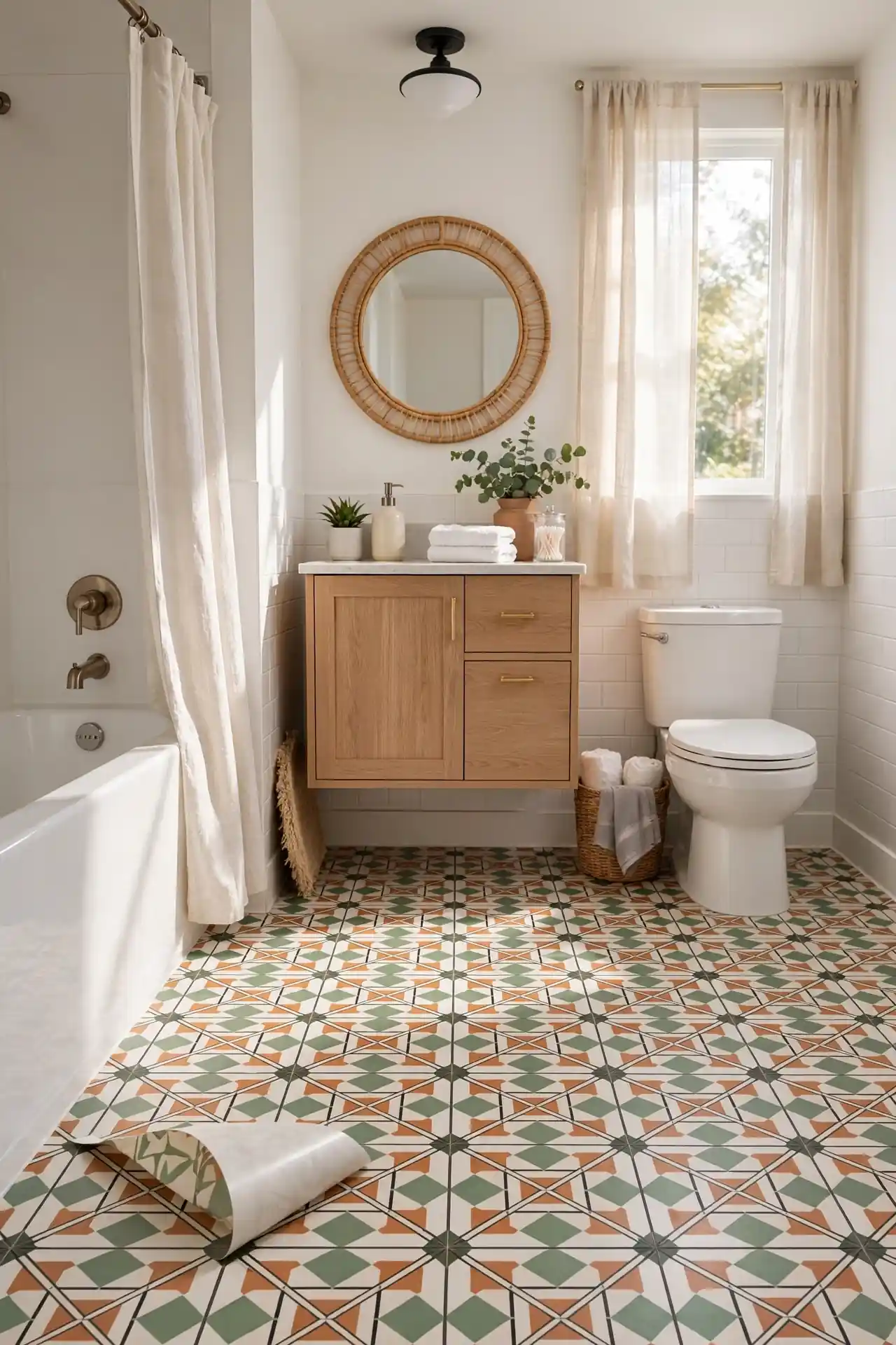Peel Floor Decals for renter friendly bathroom makeover ideas
