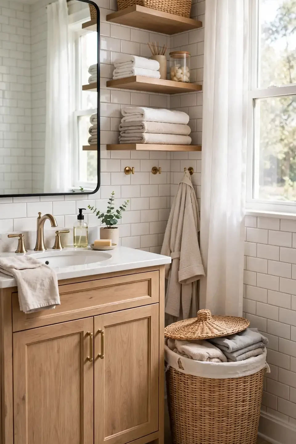 Woven Hamper Style - renter friendly bathroom makeover ideas
