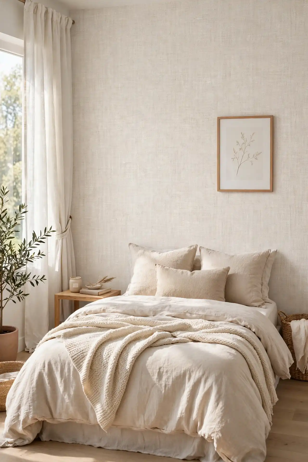 Soft Linen Weave - Renter Friendly Wallpaper Ideas for Bedroom