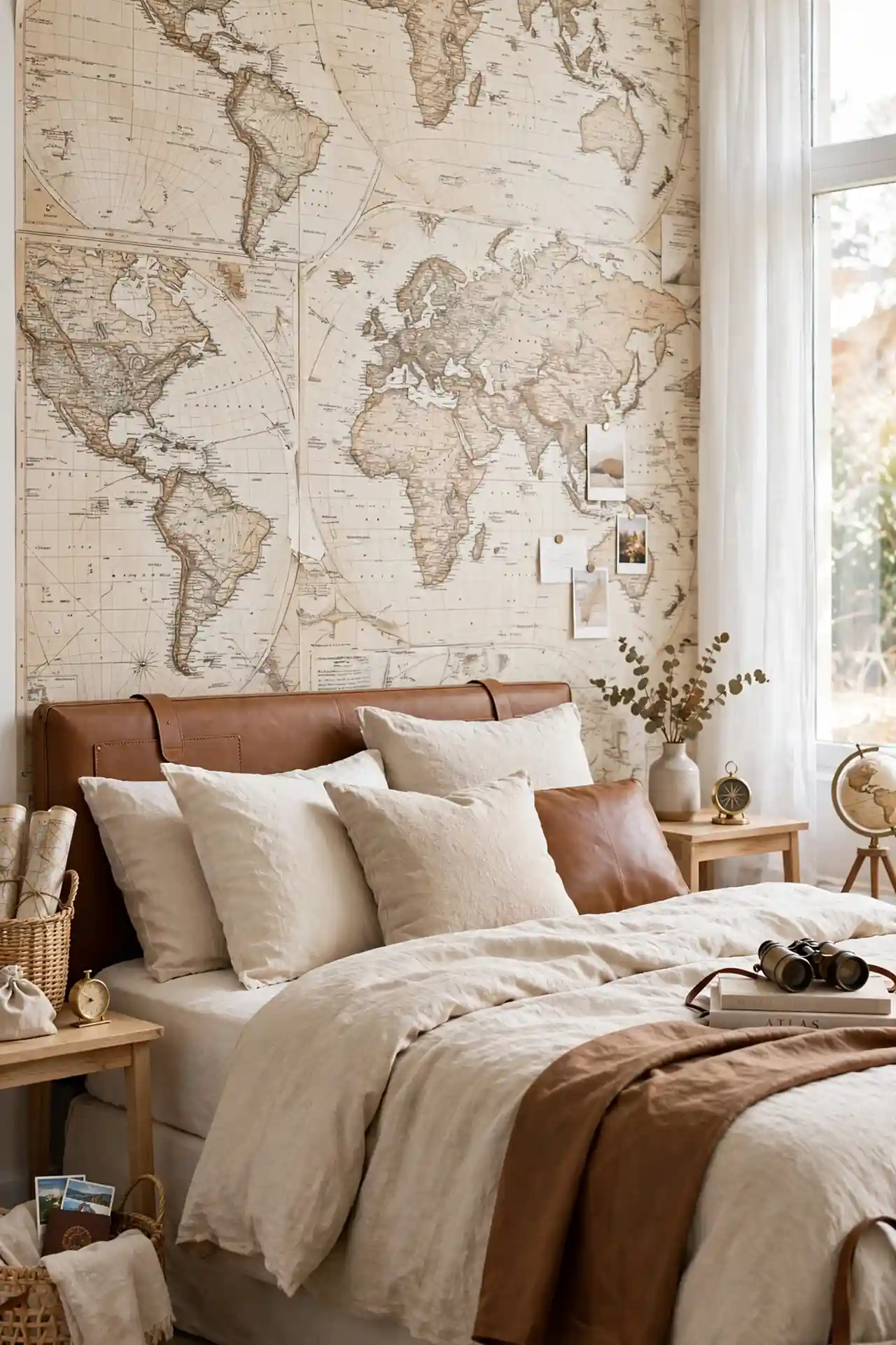 Vintage Map Prints - Renter Friendly Wallpaper Ideas for Bedroom