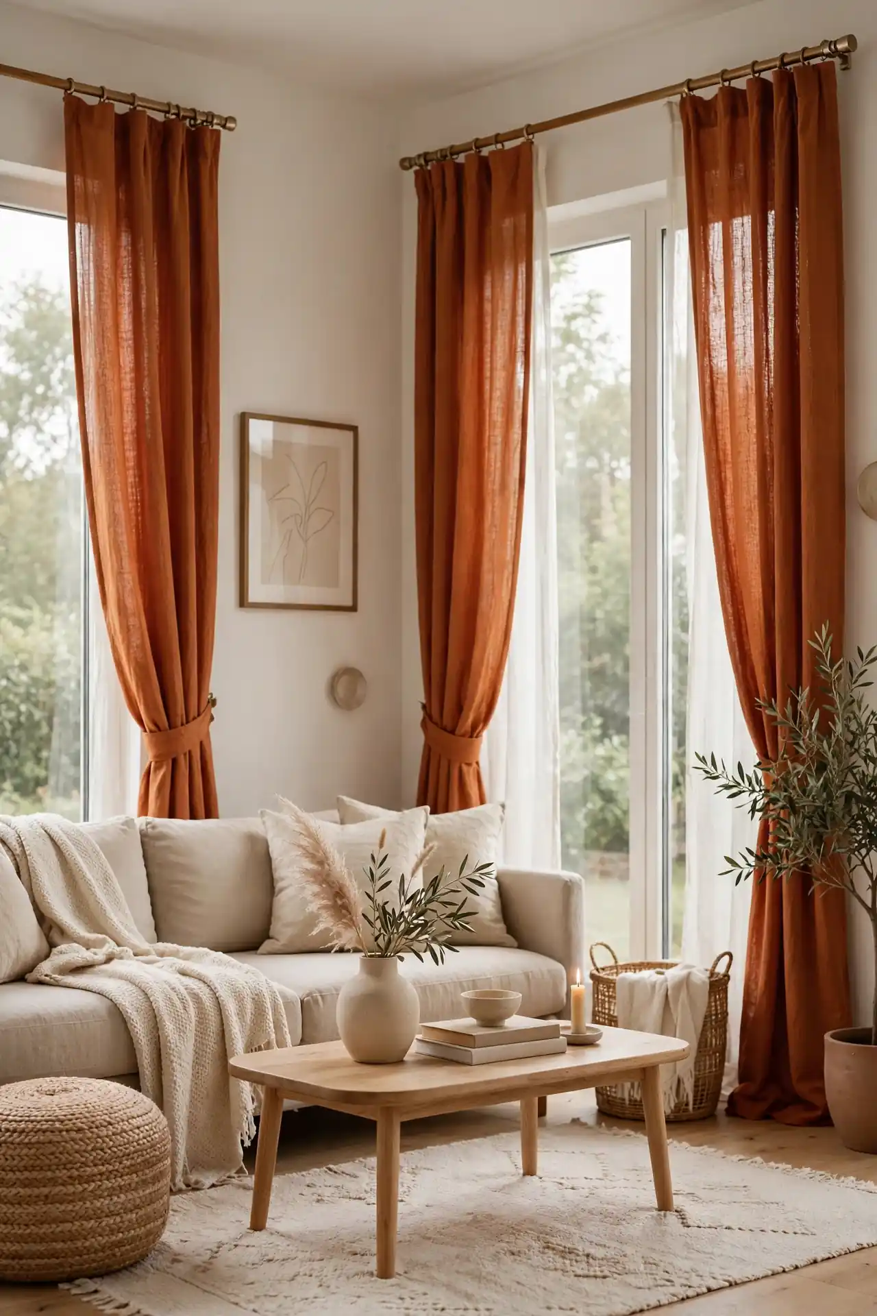 Burnt Orange Curtains - Rust Accent Living Room Decor Ideas