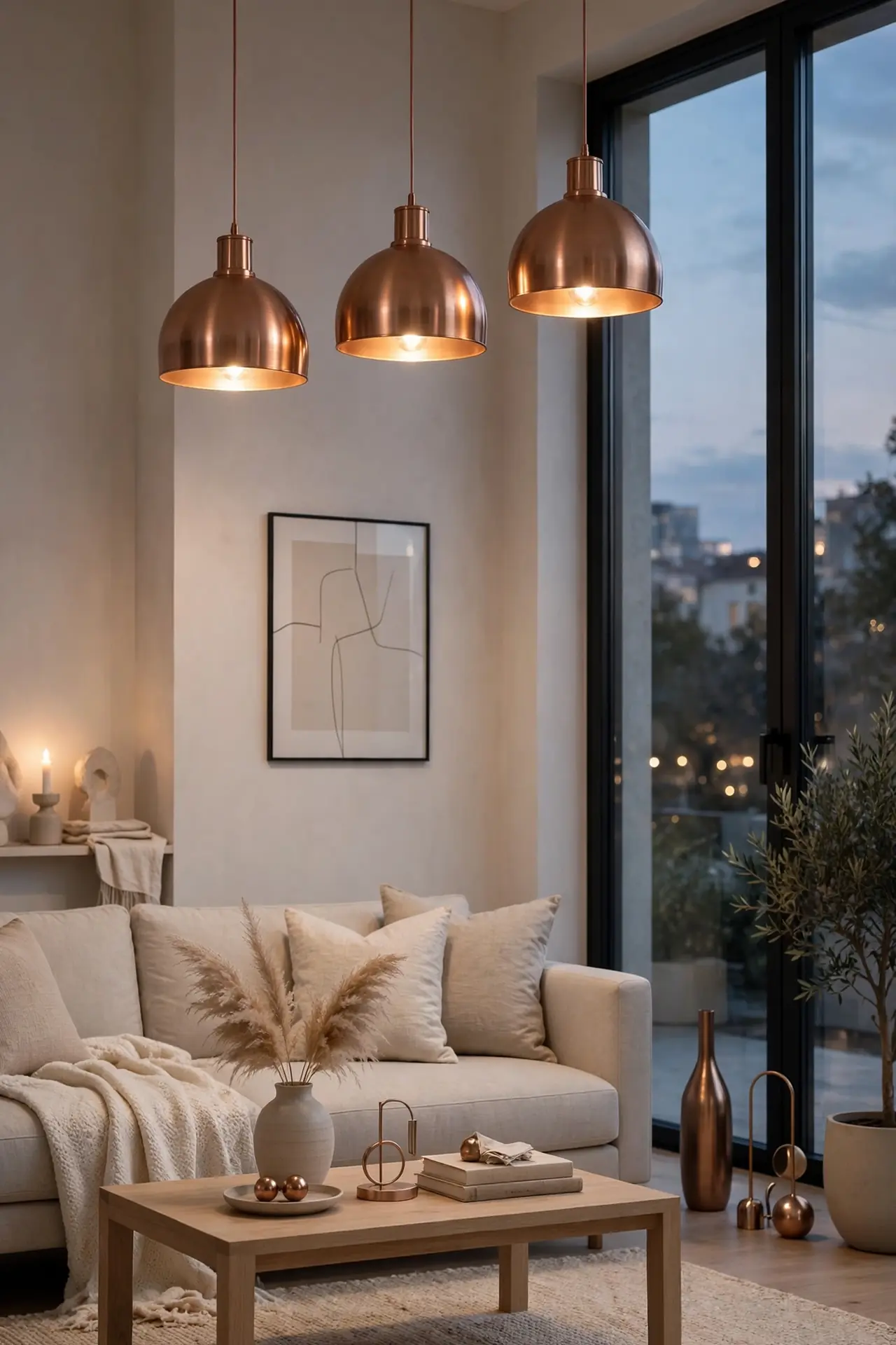 Copper Light Fixtures - Rust Accent Living Room Decor Ideas