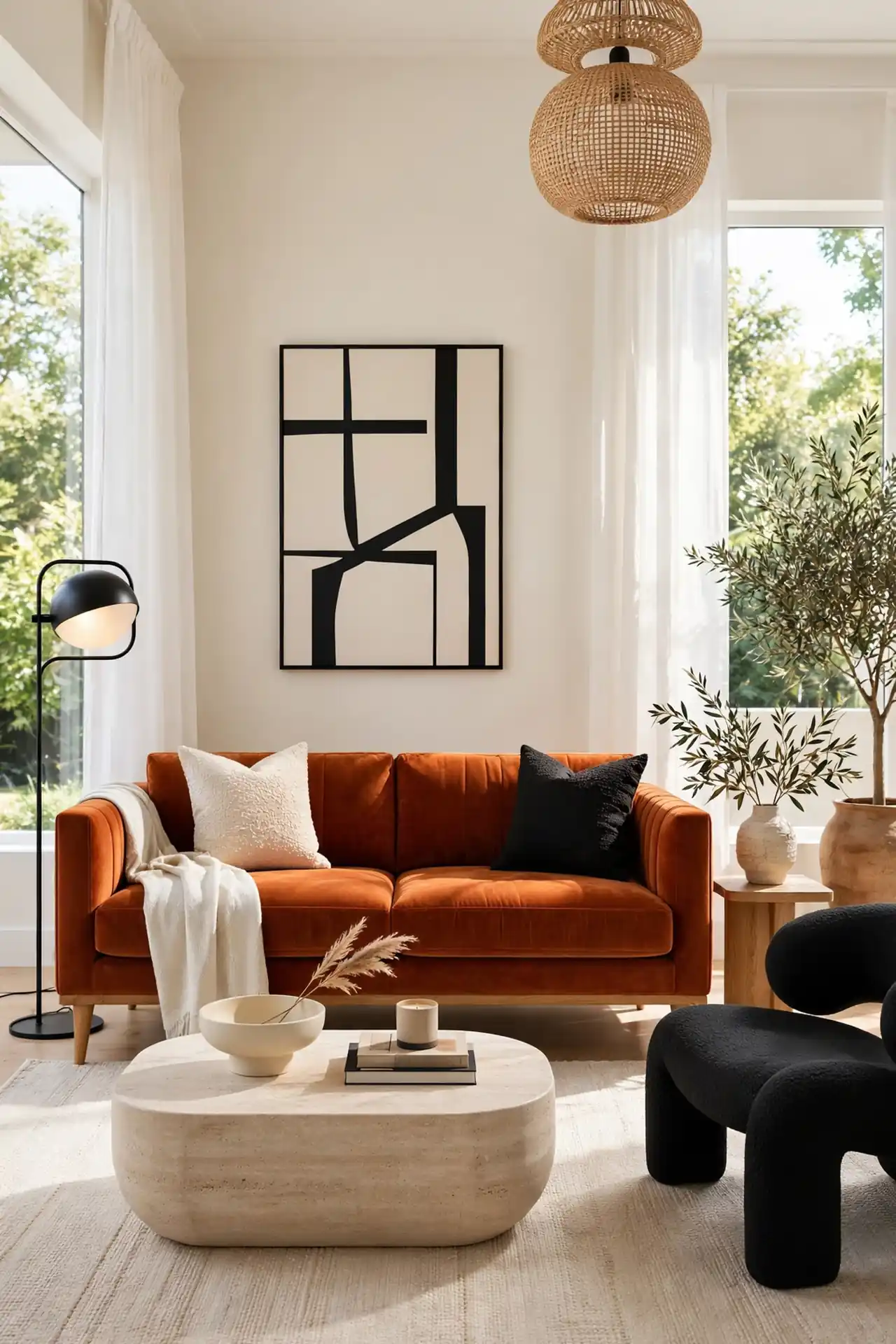 Rust Velvet Sofa