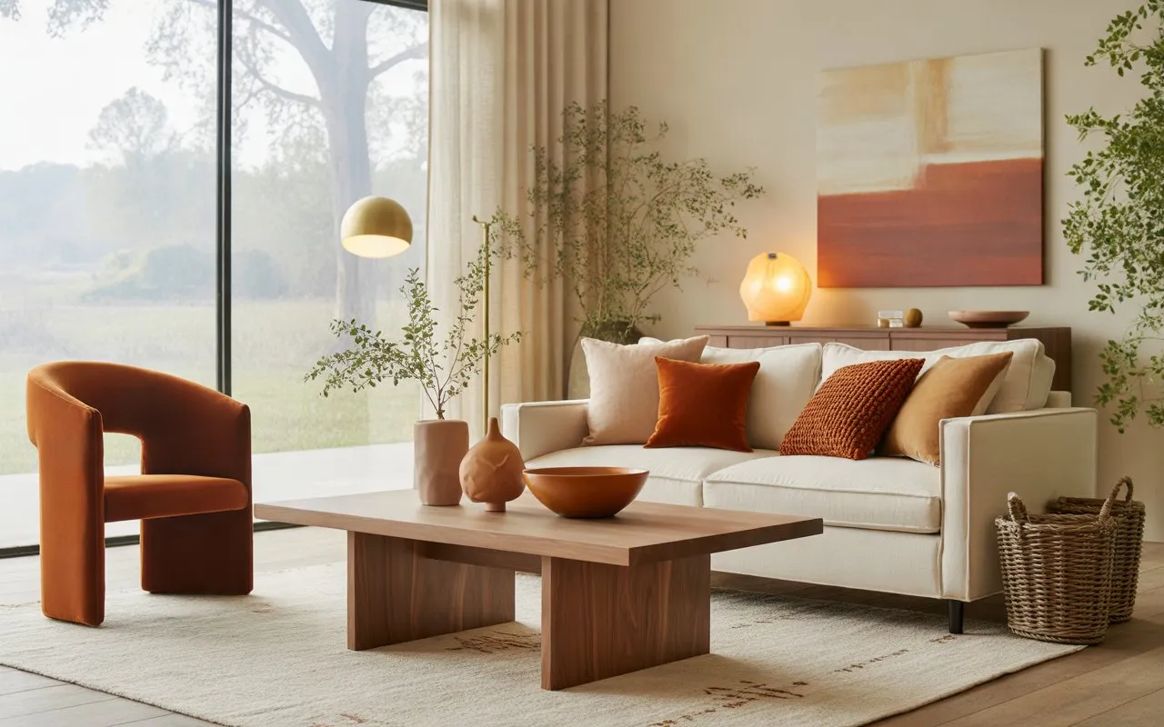 rust accent living room decor