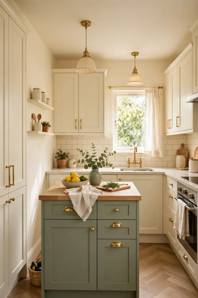 Bright sage green and cream kitchen ideas