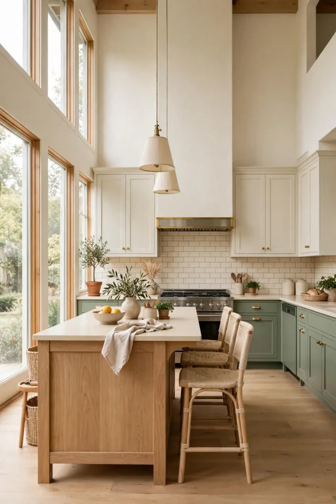 Calm sage green and cream kitchen ideas