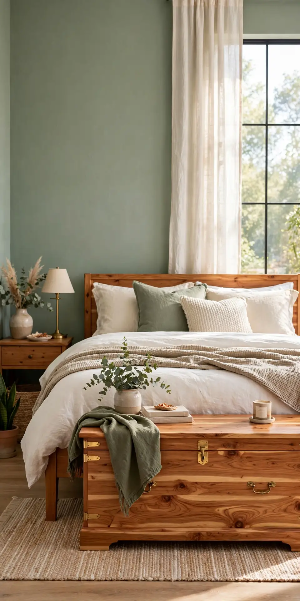 Cedar Chest Storage for sage green bedroom ideas with wood furniture