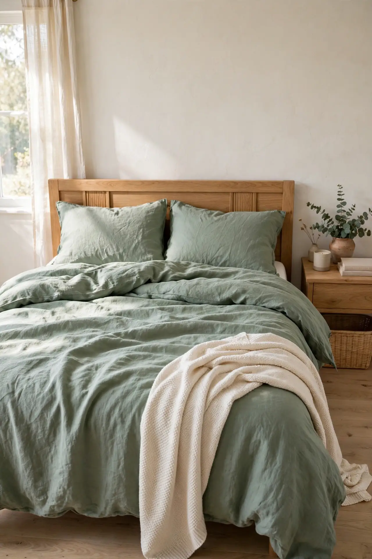 Linen Sage Bedding - Sage Green Bedroom Ideas With Wood Furniture