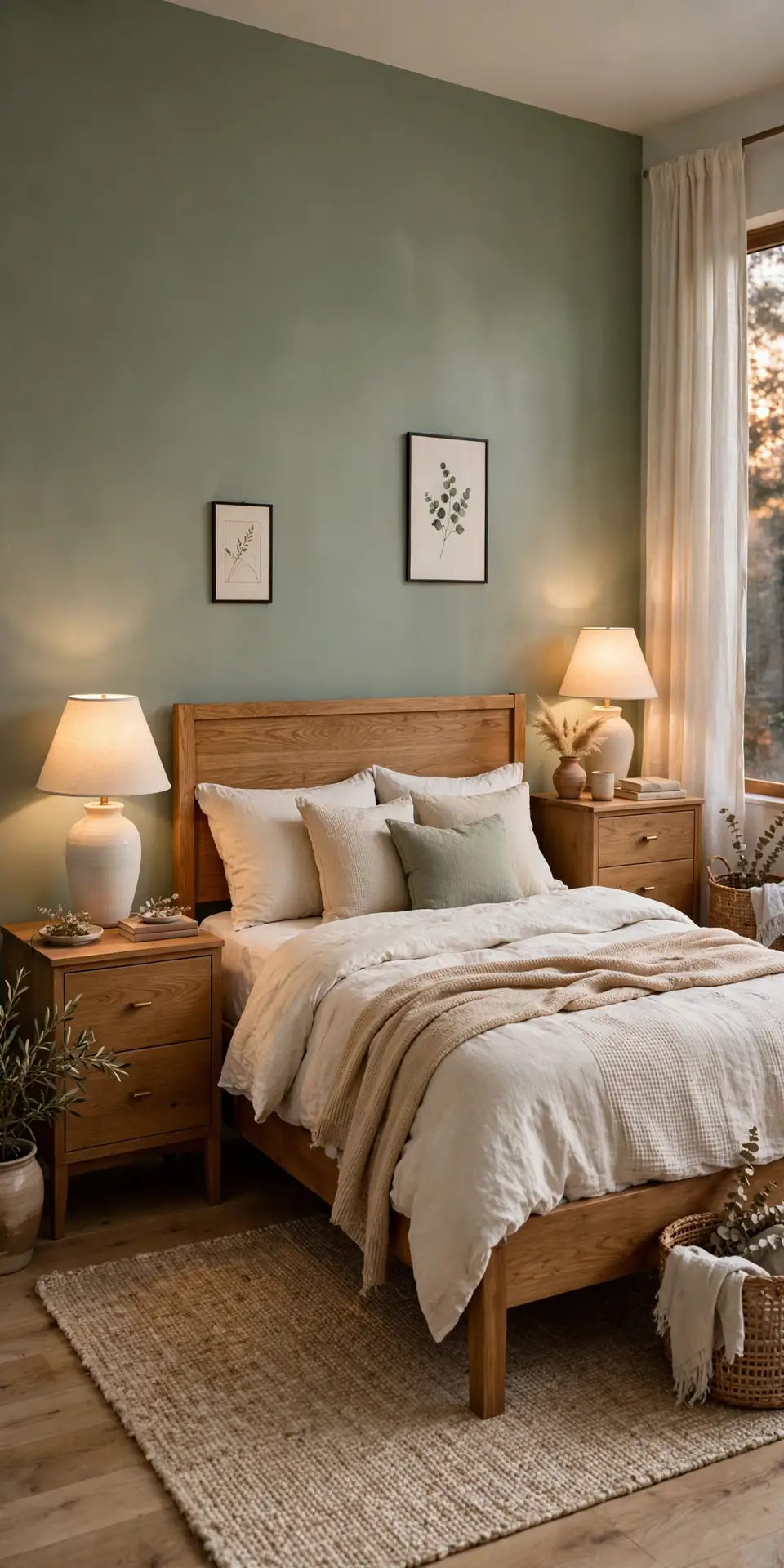Oak Nightstand Pair for sage green bedroom ideas with wood furniture