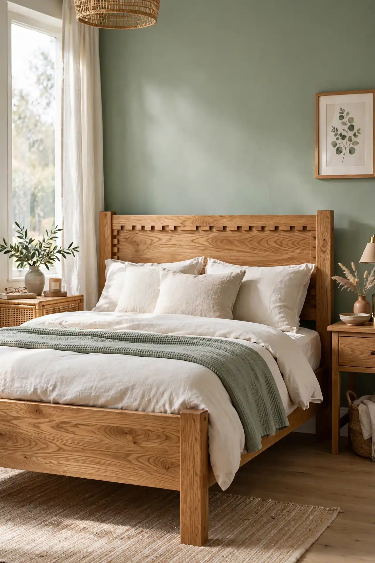Solid Wood Bed Frame - Sage Green Bedroom Ideas With Wood Furniture