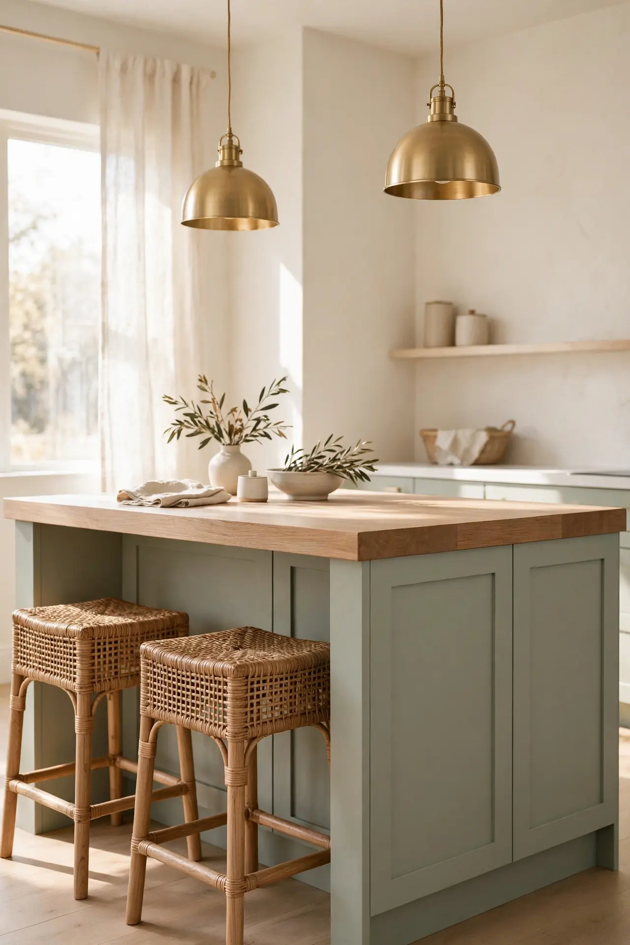 Sage Island Base for sage green kitchen decor with wood accents