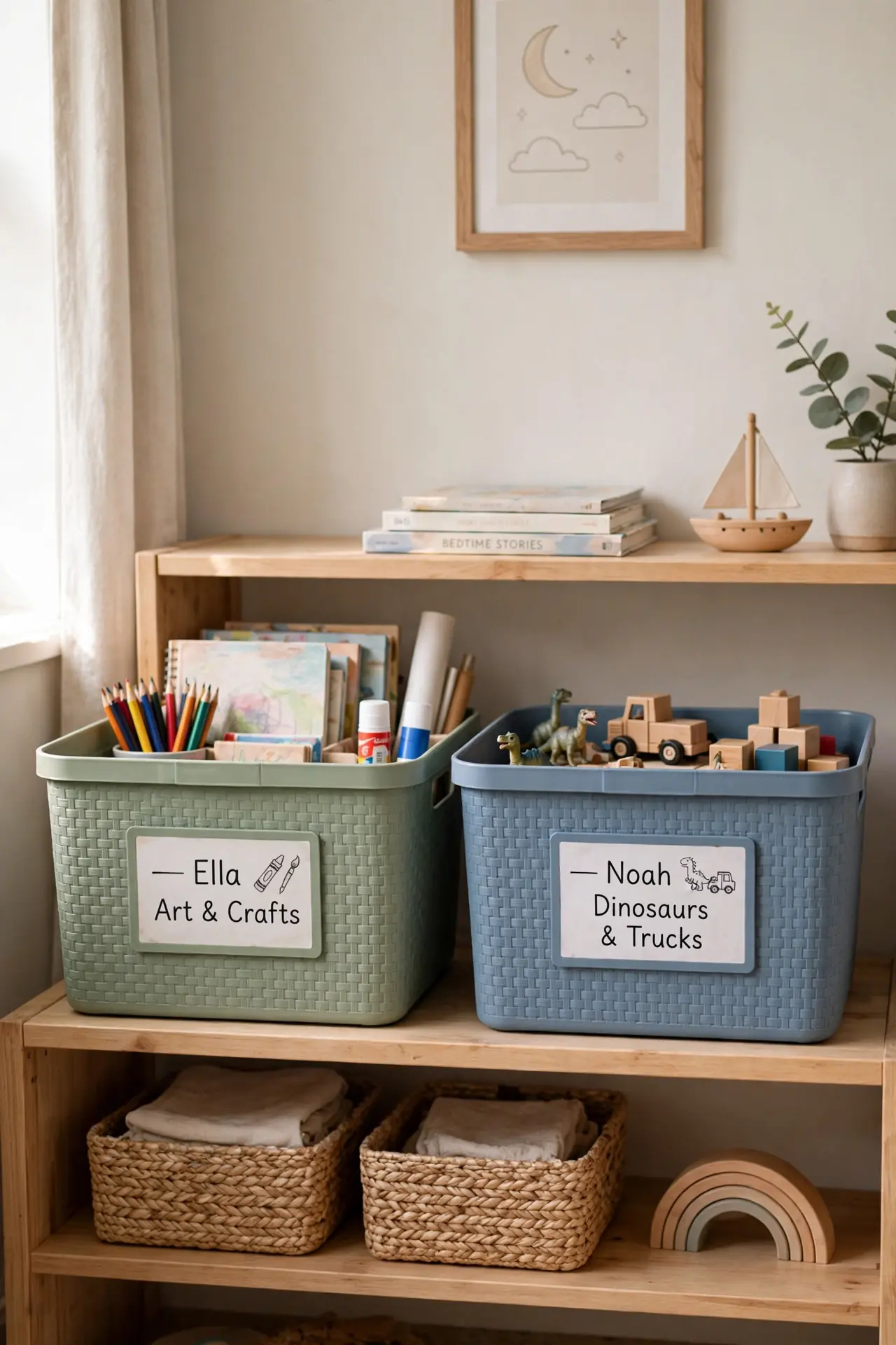 Separate Toy Bins for shared bedroom ideas for siblings