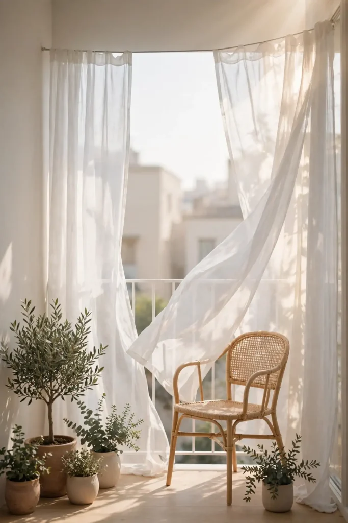 Breezy small balcony decor with privacy screens