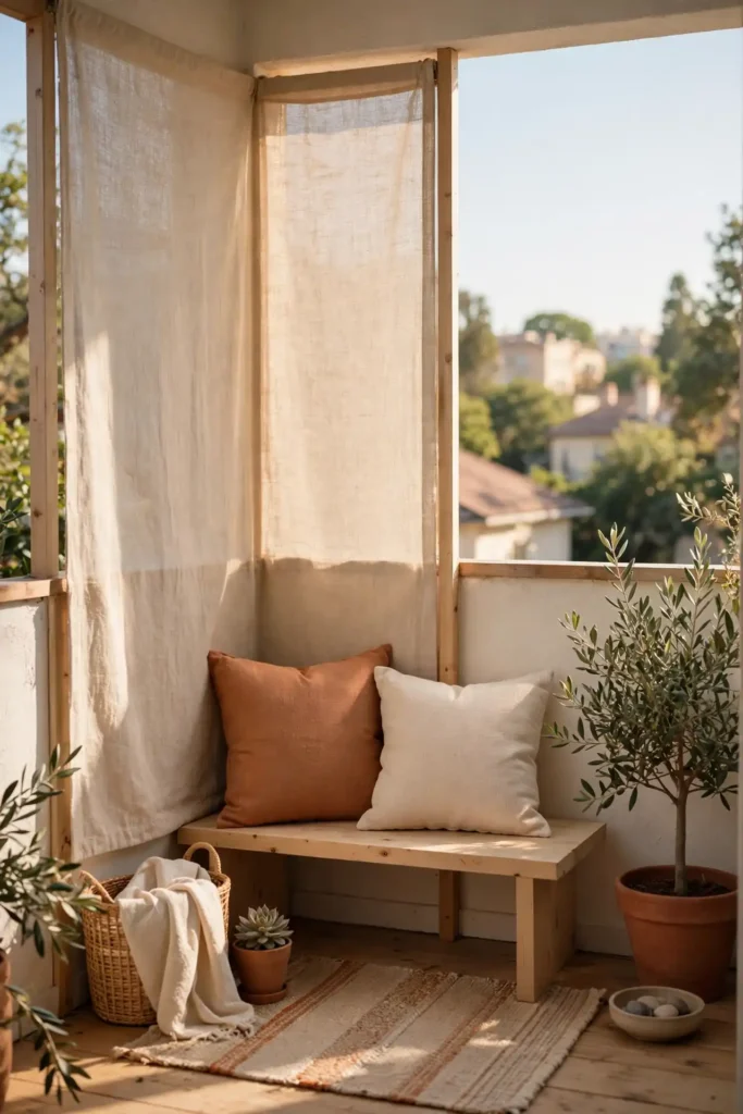 Cozy small balcony decor with privacy screens