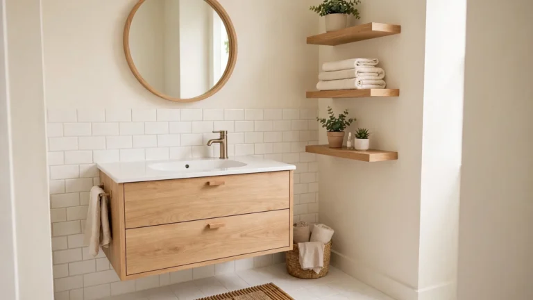 small bathroom decor with natural wood accents