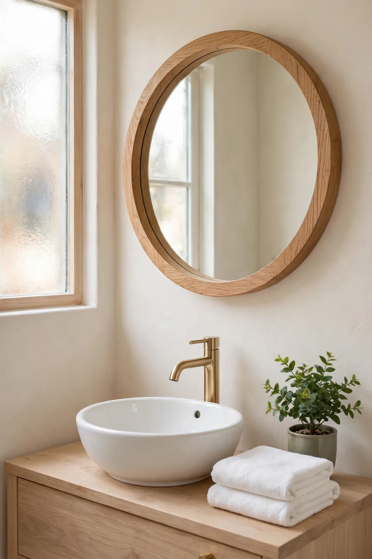 Wood Frame Mirror for small bathroom decor with natural wood accents