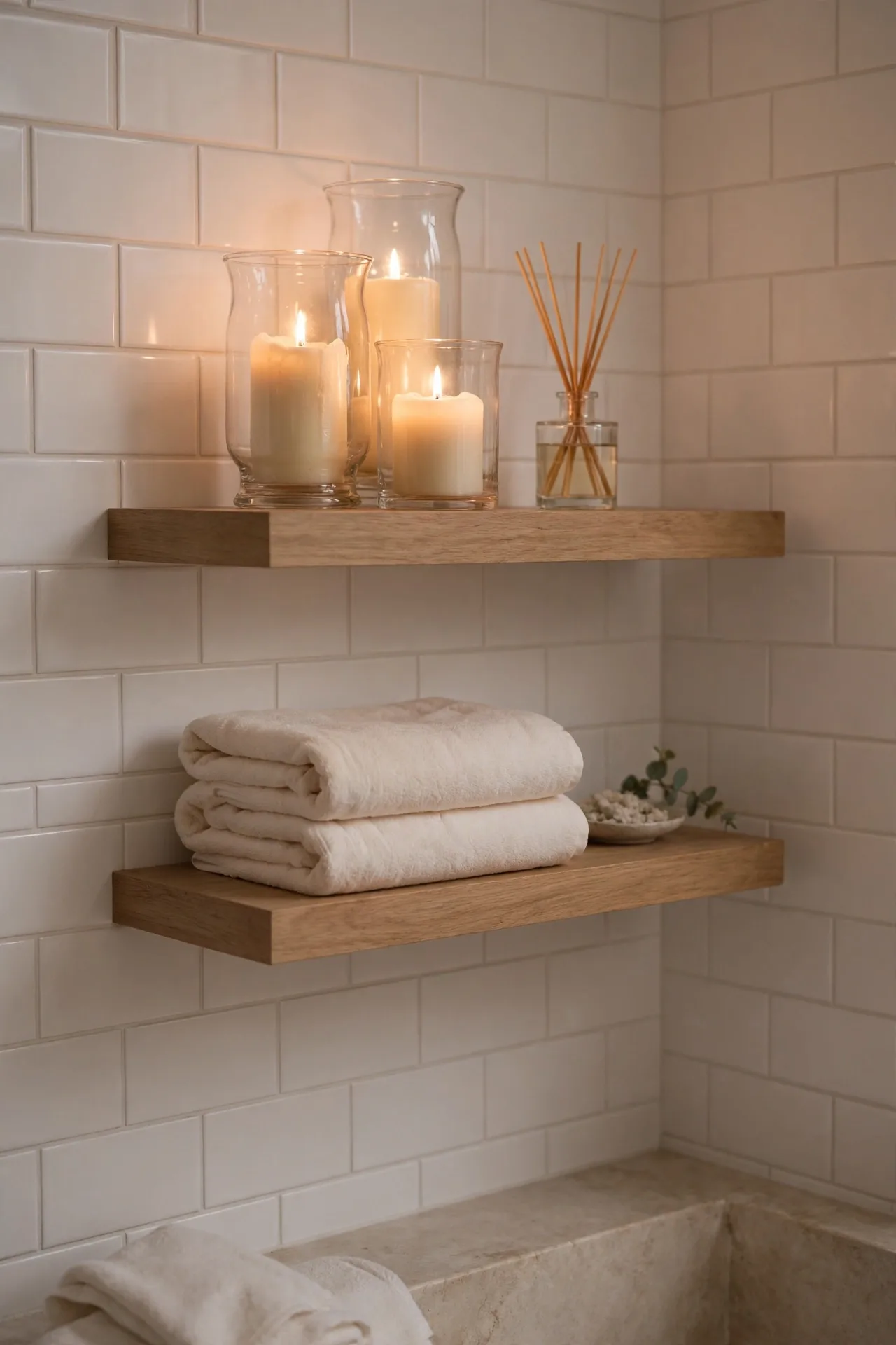 Candle Cluster Glow for small bathroom decor with floating shelves