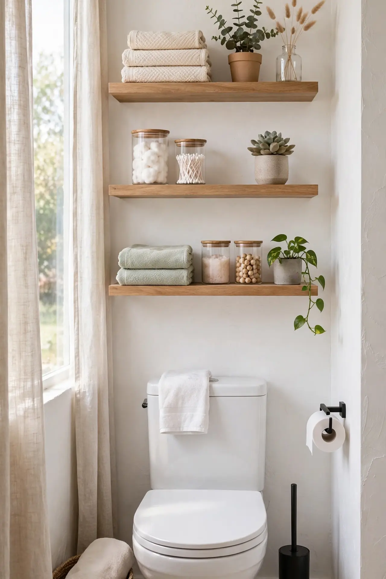 Floating Shelf Trio for small bathroom over toilet storage ideas
