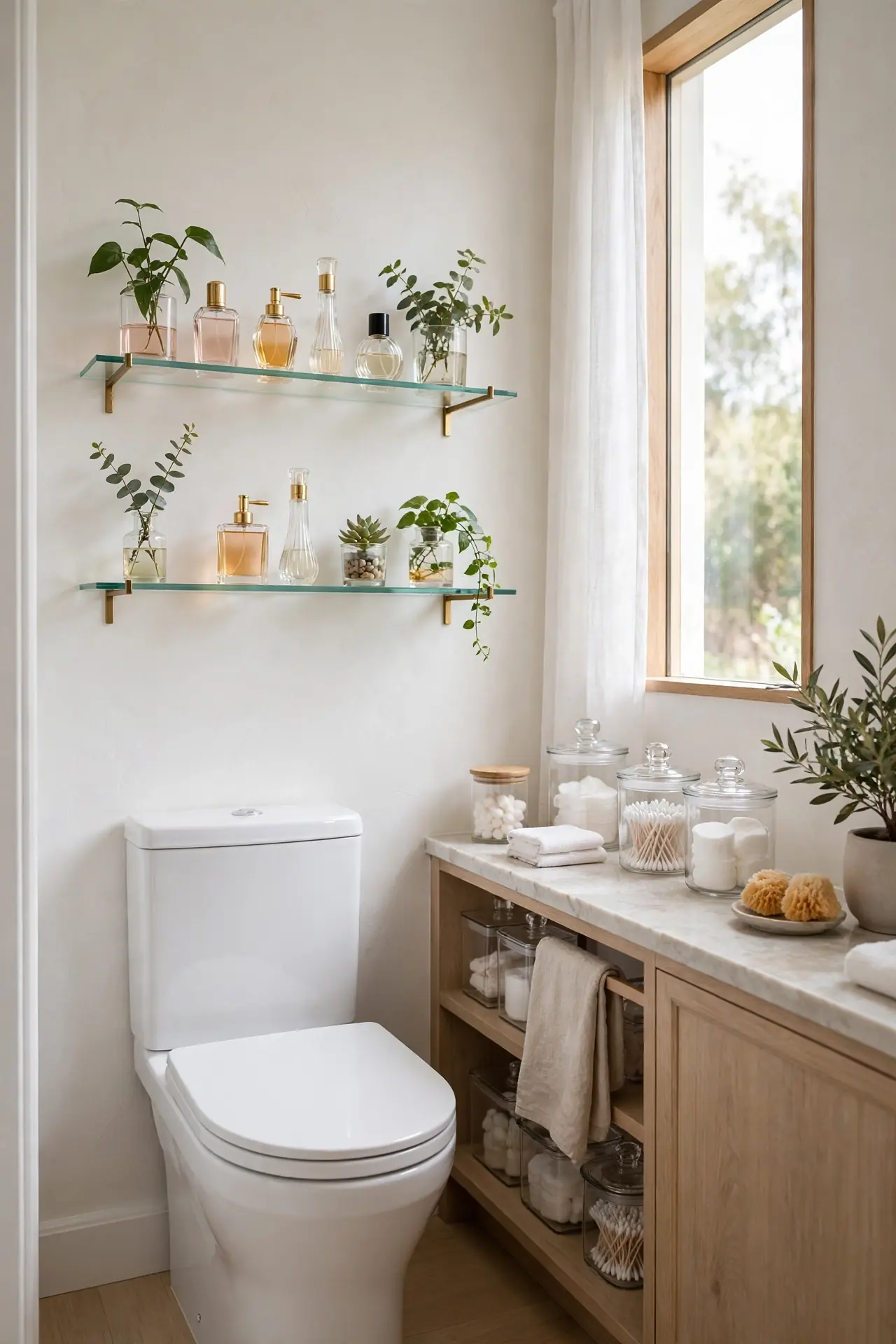 Glass Shelf Display - Small Bathroom Over Toilet Storage Ideas